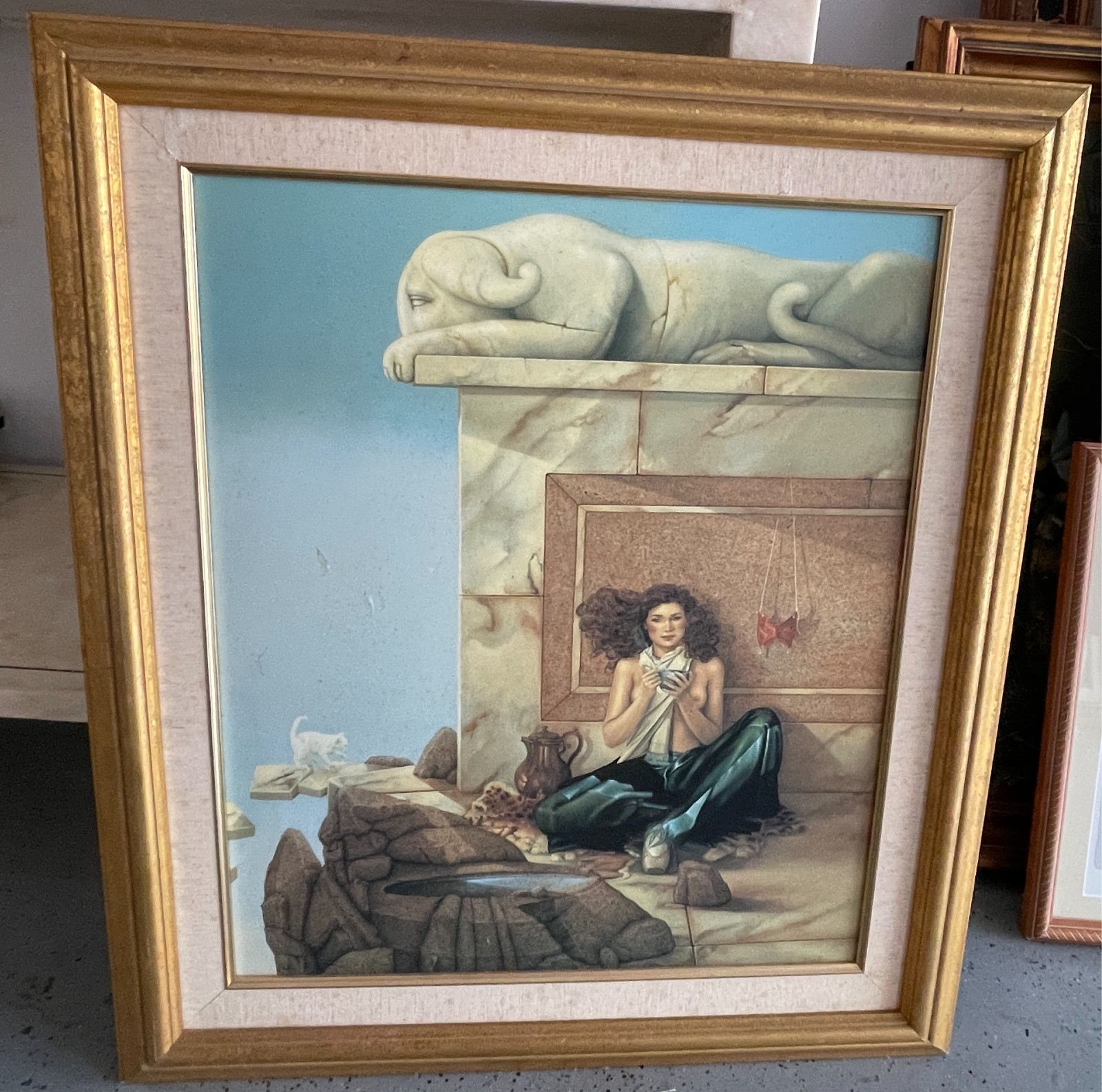 Large Hand-Painted Pre-Owned Portrait in Good Overall condition Large Hand-Painted Pre-Owned Portrait in Good Overall condition
