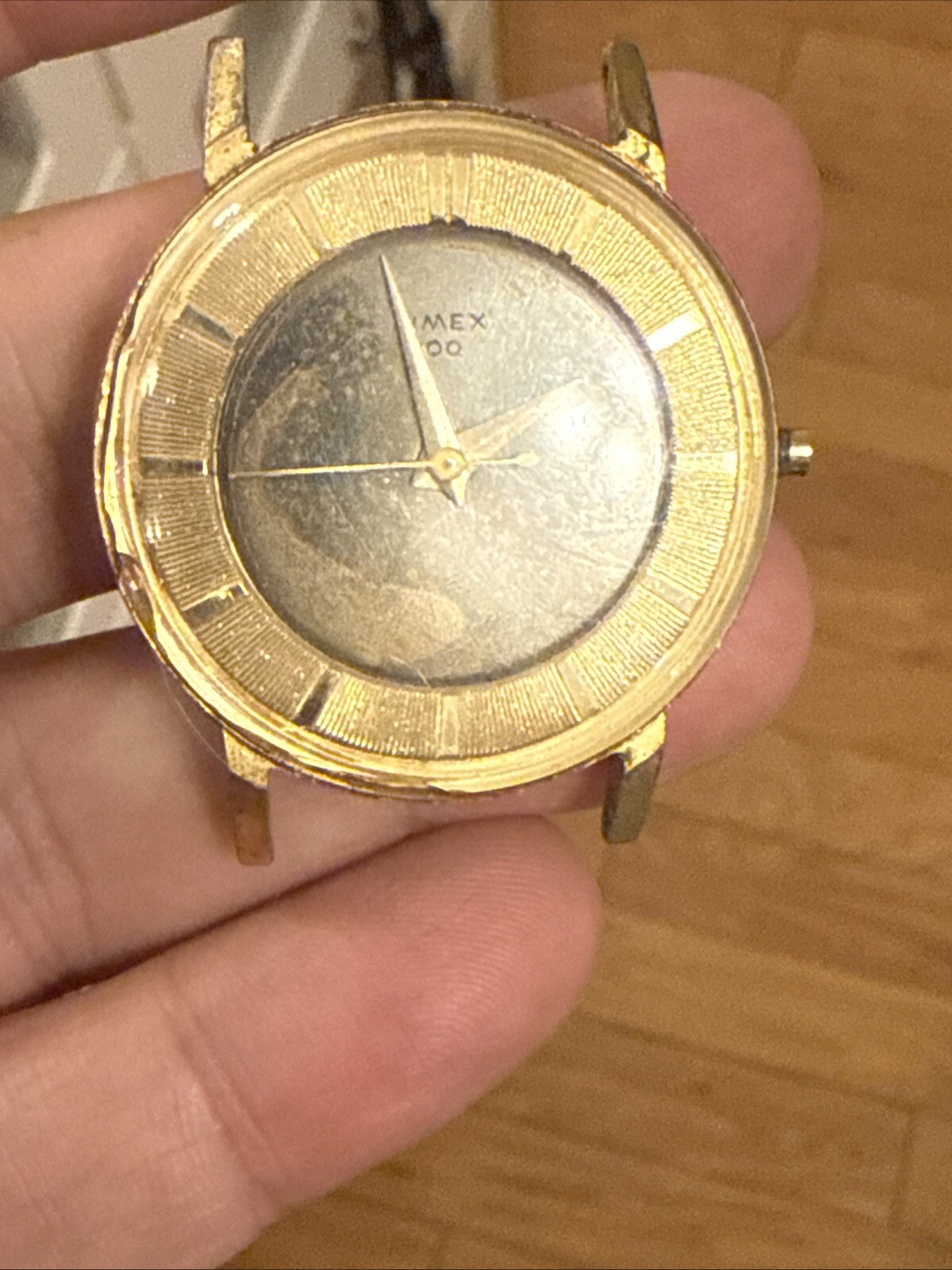 Rare 1960 era Timex 100 Bayonet watch gold starburst design for repair