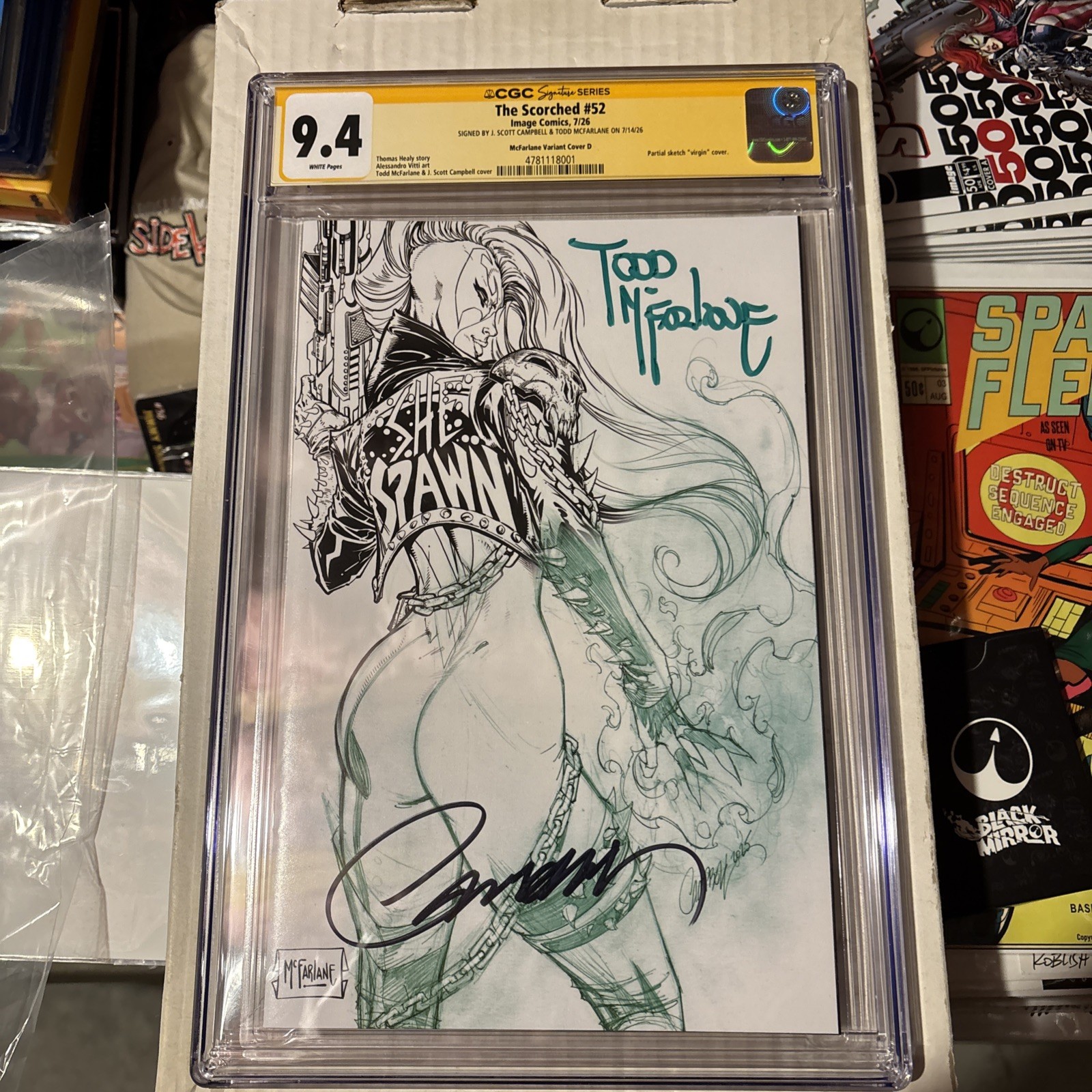 The Scorched 52 CGC 9.4 SS McFarlane Campbell Duel Signed Virgin 1/200 cover \ The Scorched 52 CGC 9.4 SS McFarlane Campbell Duel Signed Virgin 1/200 cover \