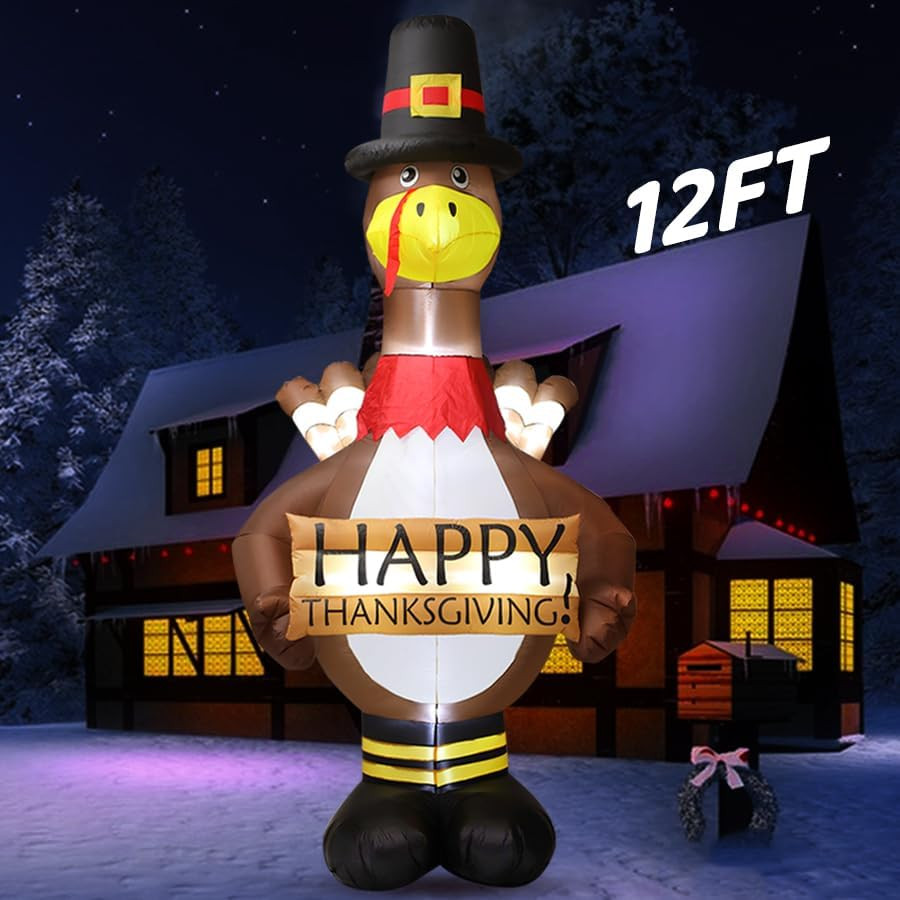 12FT Giant Blow up Thanksgiving Inflatable Turkey Outdoor Decorations with LED L 12FT Giant Blow up Thanksgiving Inflatable Turkey Outdoor Decorations with LED L