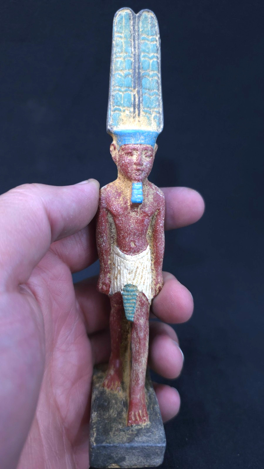 Ancient Egyptian Rare Pharaoh Statue Antique Polychrome Faience Artifact Figure