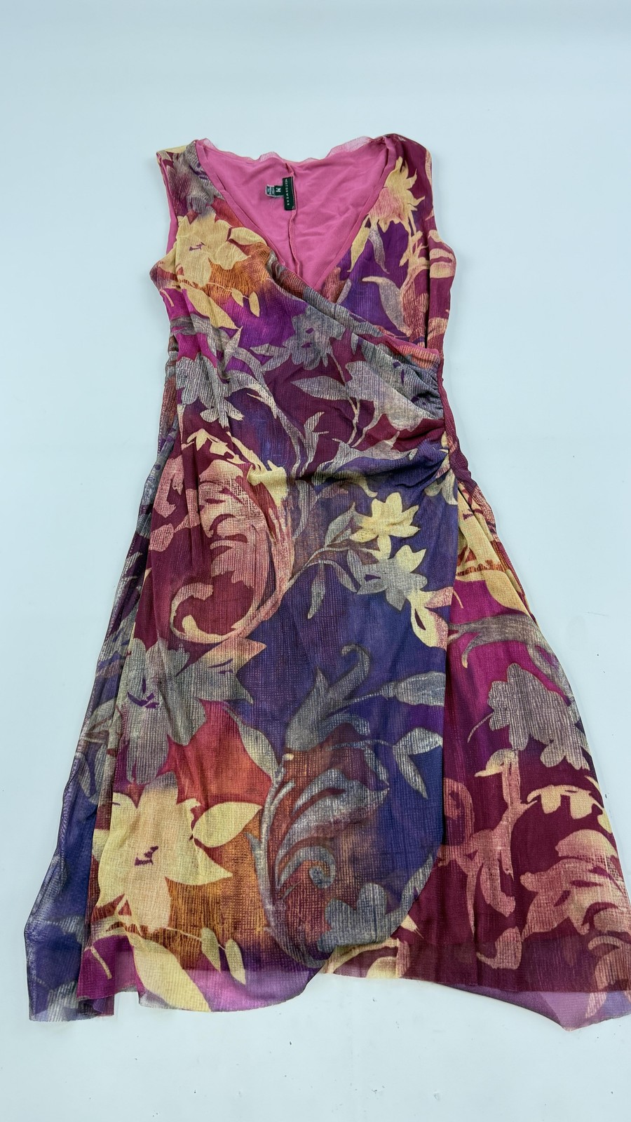 Weston Wear Dress Womens Medium Pink Purple Floral Boho Mesh Sleeveless A Line