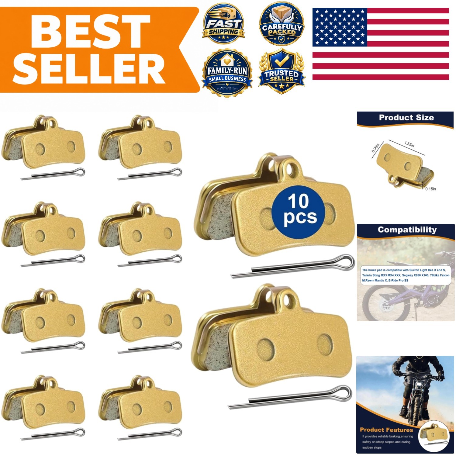 10 Count Sintered Brake Pads for Enhanced Safety on Dirt Bikes - Easy Install