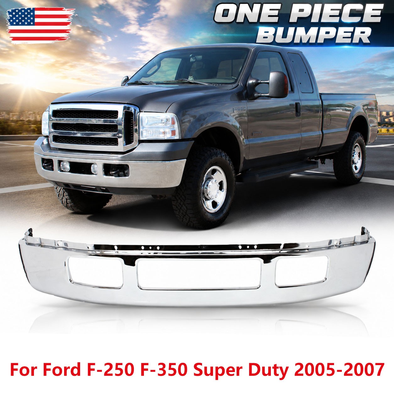 Front Chrome Bumper Face Bar Fits For Ford F-250 F-350 Super Duty 2005-2007 06