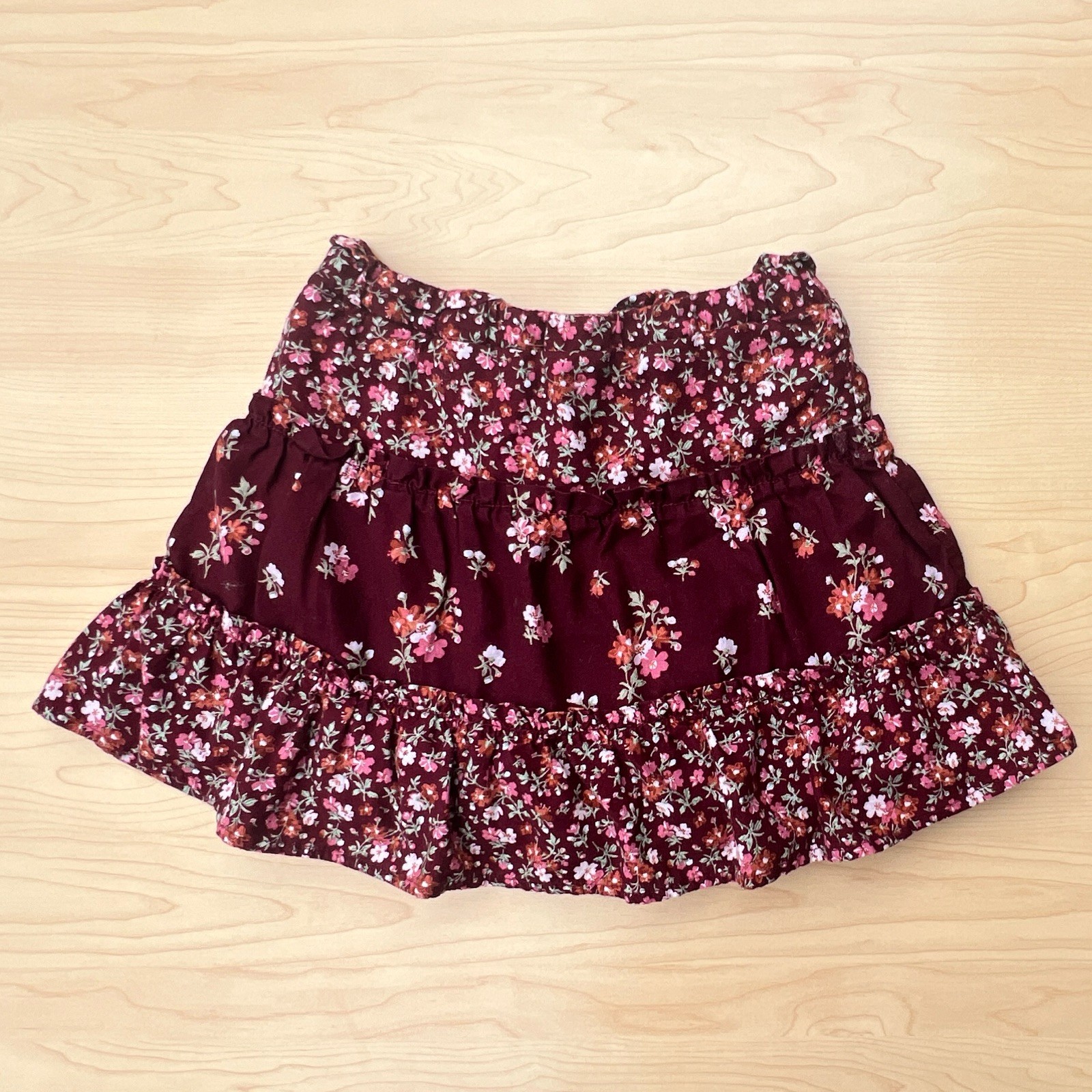 Gymboree Girls Size 6 Burgundy Floral Ruffle Flare Skort 100% Cotton