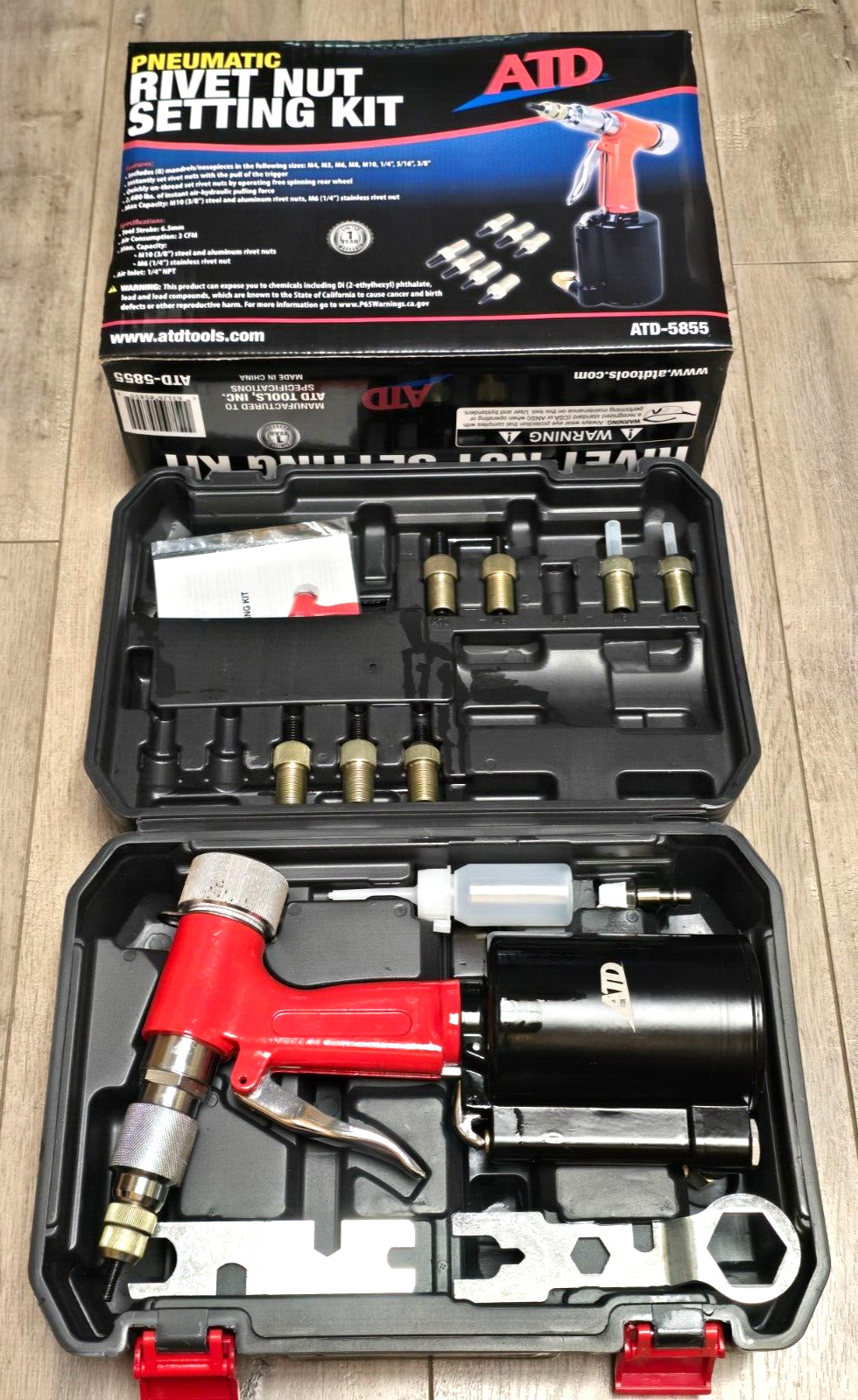 ATD Tools Air Hydraulic Rivet Nut Air Gun Kit Nut-Sert up to 3/8\