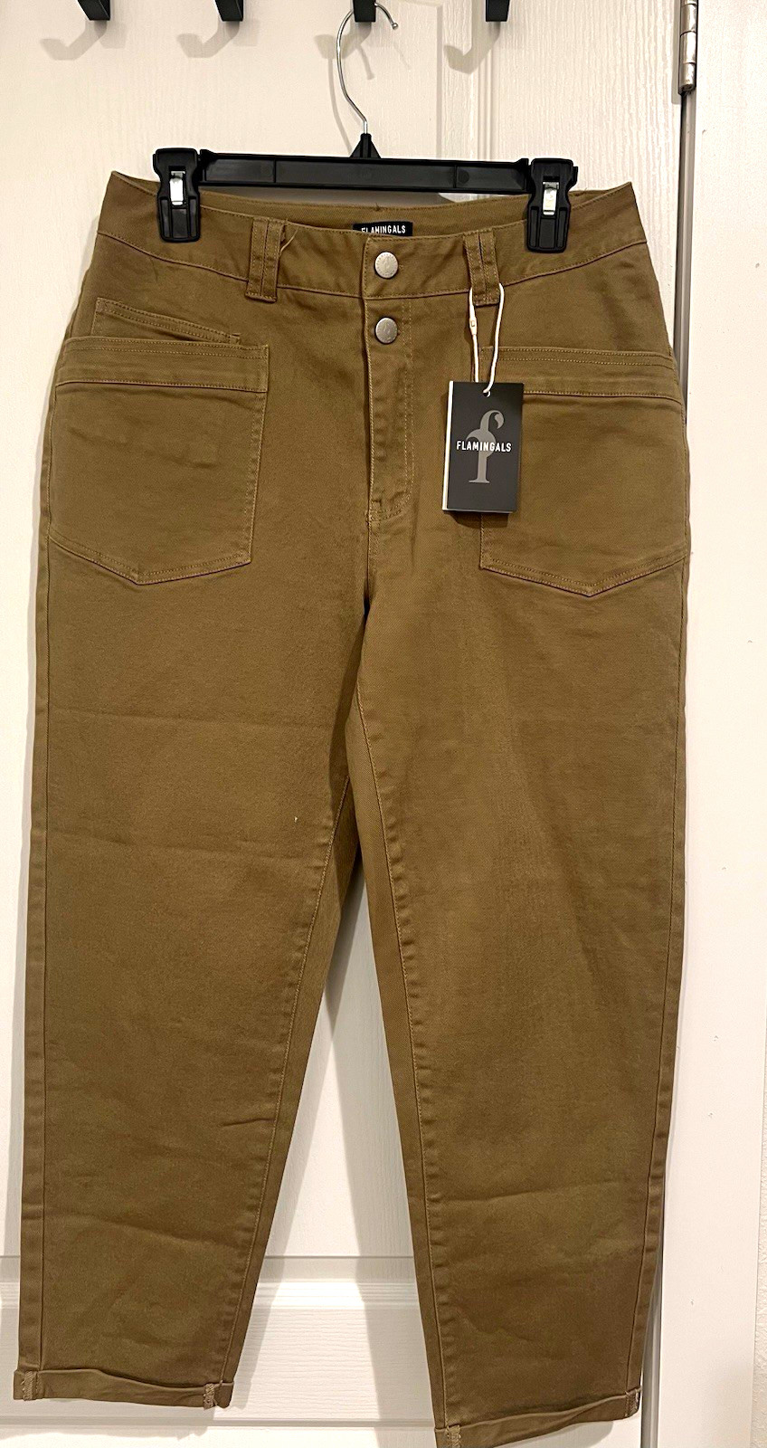 Flamingals M Brown Utility Pants Cotton Twill Pockets Button Fly Flamingals M Brown Utility Pants Cotton Twill Pockets Button Fly