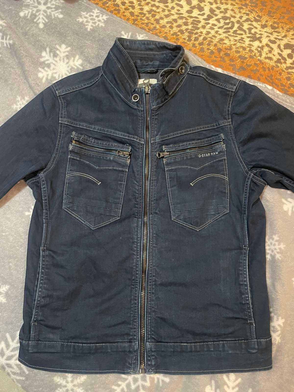 G-Star RAW Men\'s Dark Blue Denim Jacket Zip Front Biker Utility Coat Size M