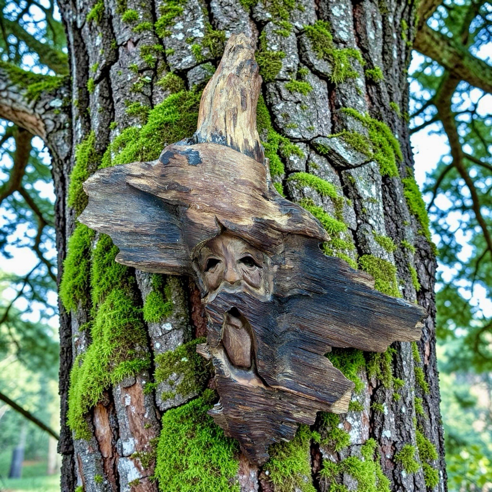 Hand Carved Wood Tree Spirit Forest Wizard Michael E. Cox Folk Art Ashland OR Hand Carved Wood Tree Spirit Forest Wizard Michael E. Cox Folk Art Ashland OR