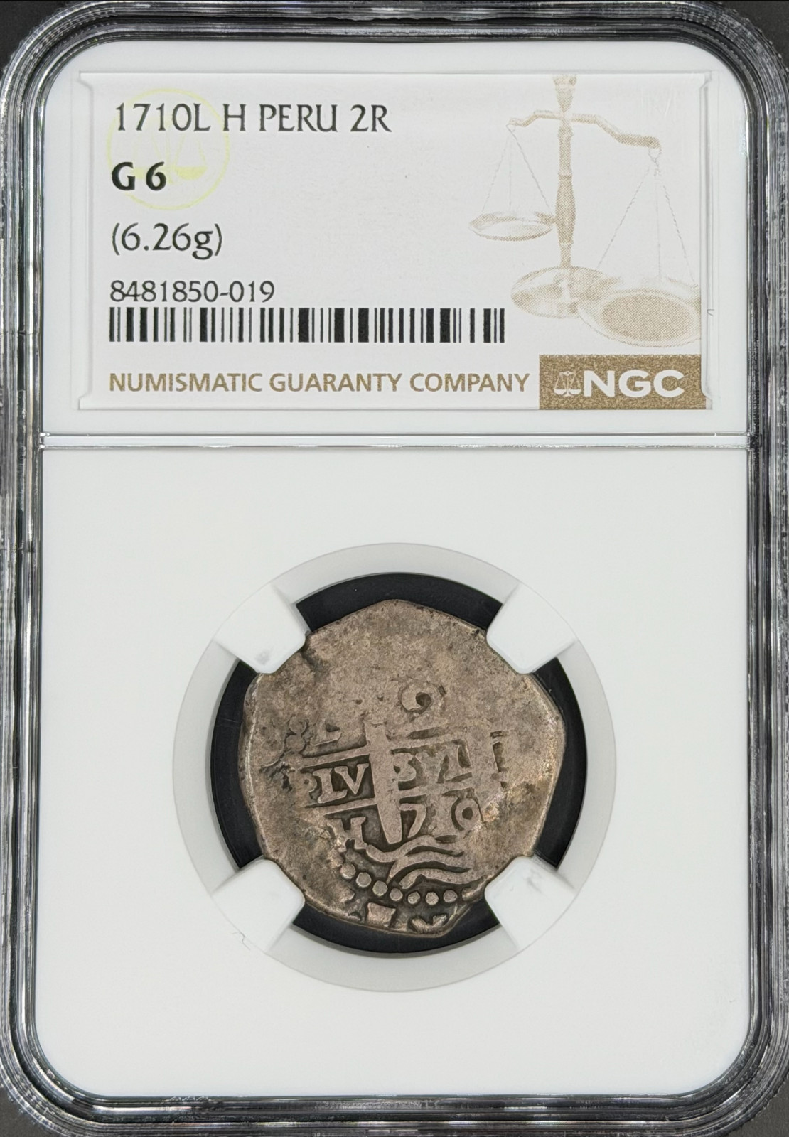 1710 L-H 2 Reales Cob Spanish Colonial Peru, Lima NGC G-6 1710 L-H 2 Reales Cob Spanish Colonial Peru, Lima NGC G-6