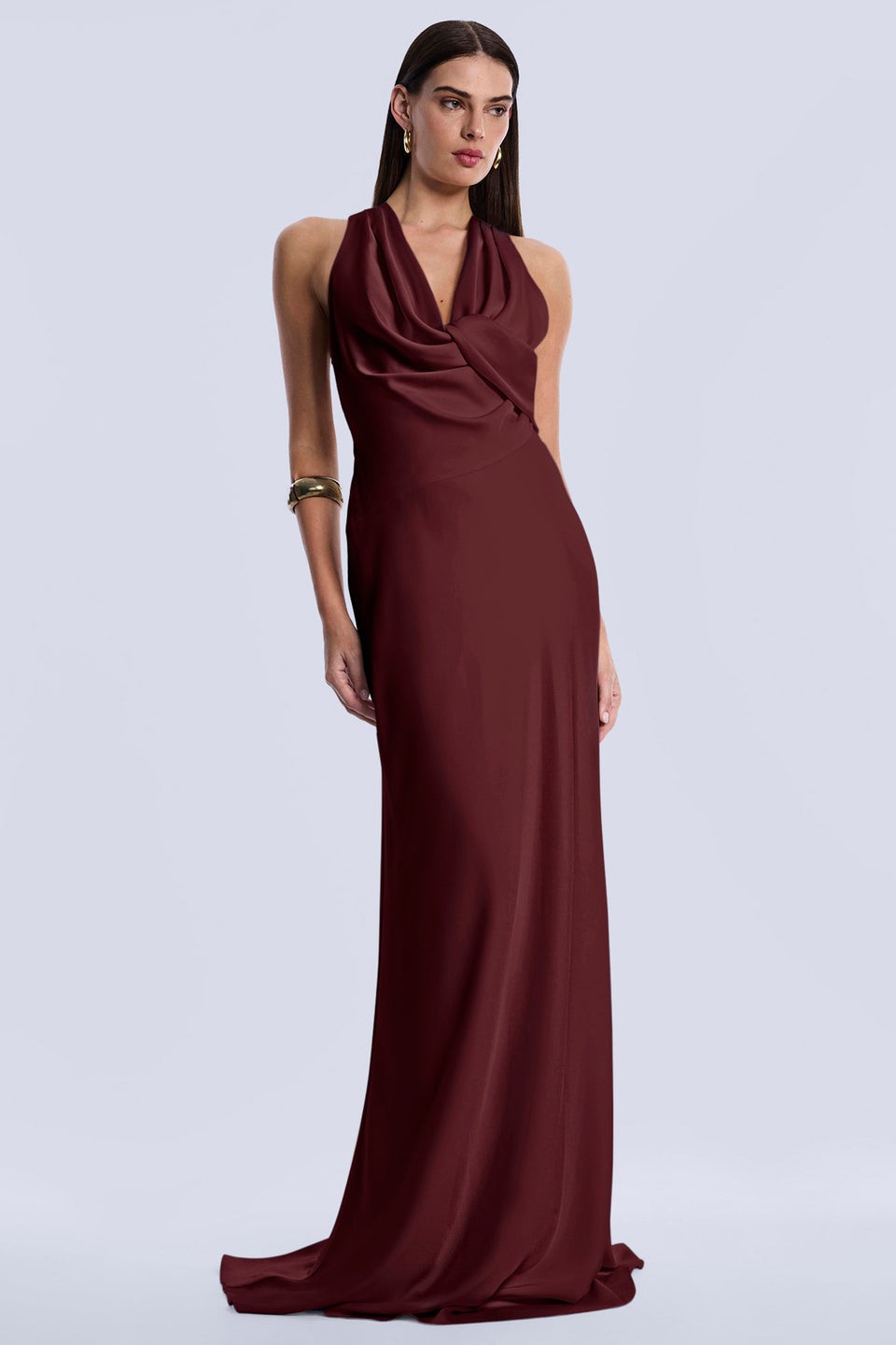 BCBGMAXAZRIA Demi Gown 0 Port Burgundy Satin Draped Twist Floor Length NWOT $398 BCBGMAXAZRIA Demi Gown 0 Port Burgundy Satin Draped Twist Floor Length NWOT $398
