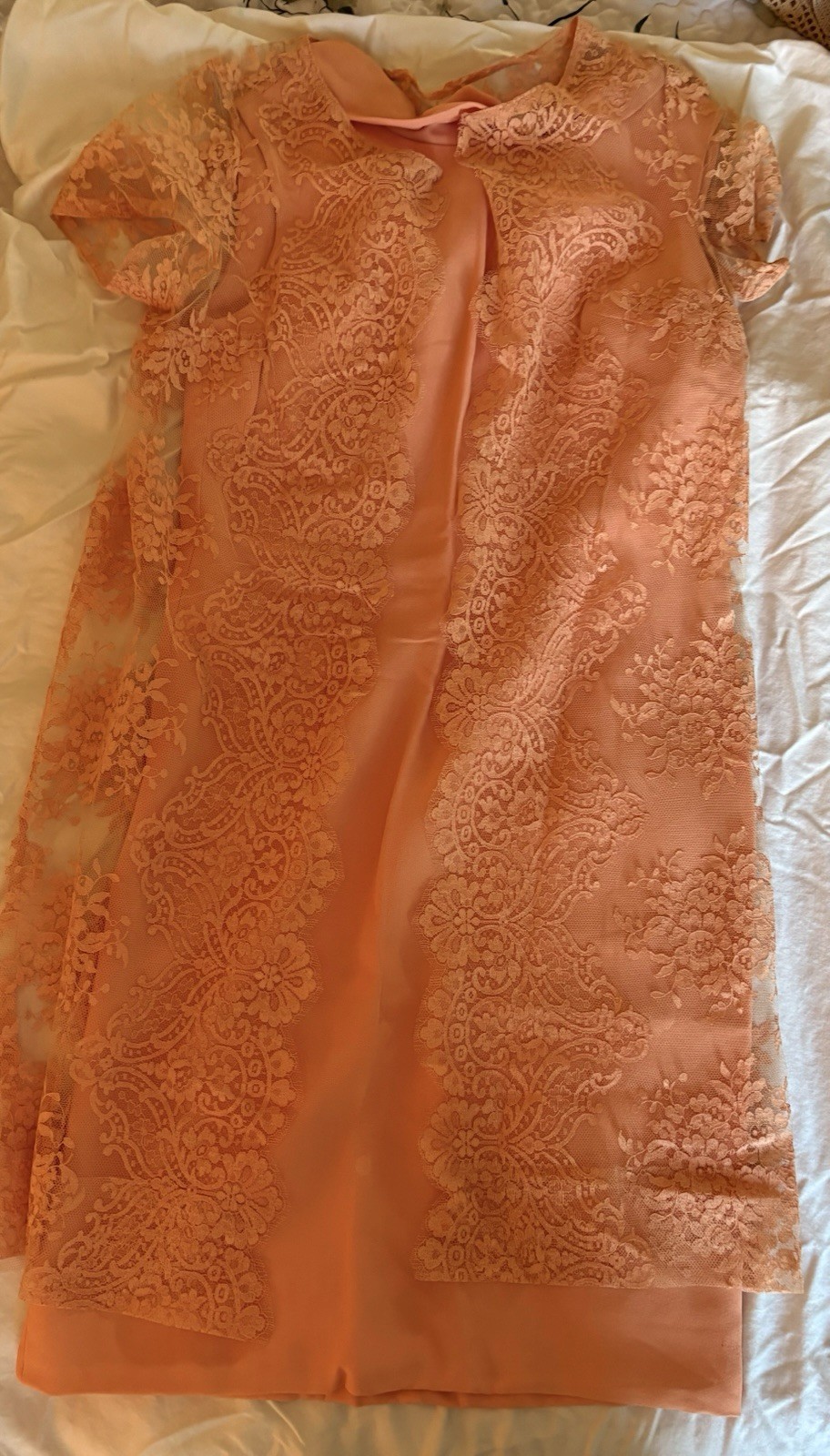 Vintage 1960’s Orange Mock Neck Dress With Floral Lace Overlay Size 6 Vintage 1960’s Orange Mock Neck Dress With Floral Lace Overlay Size 6