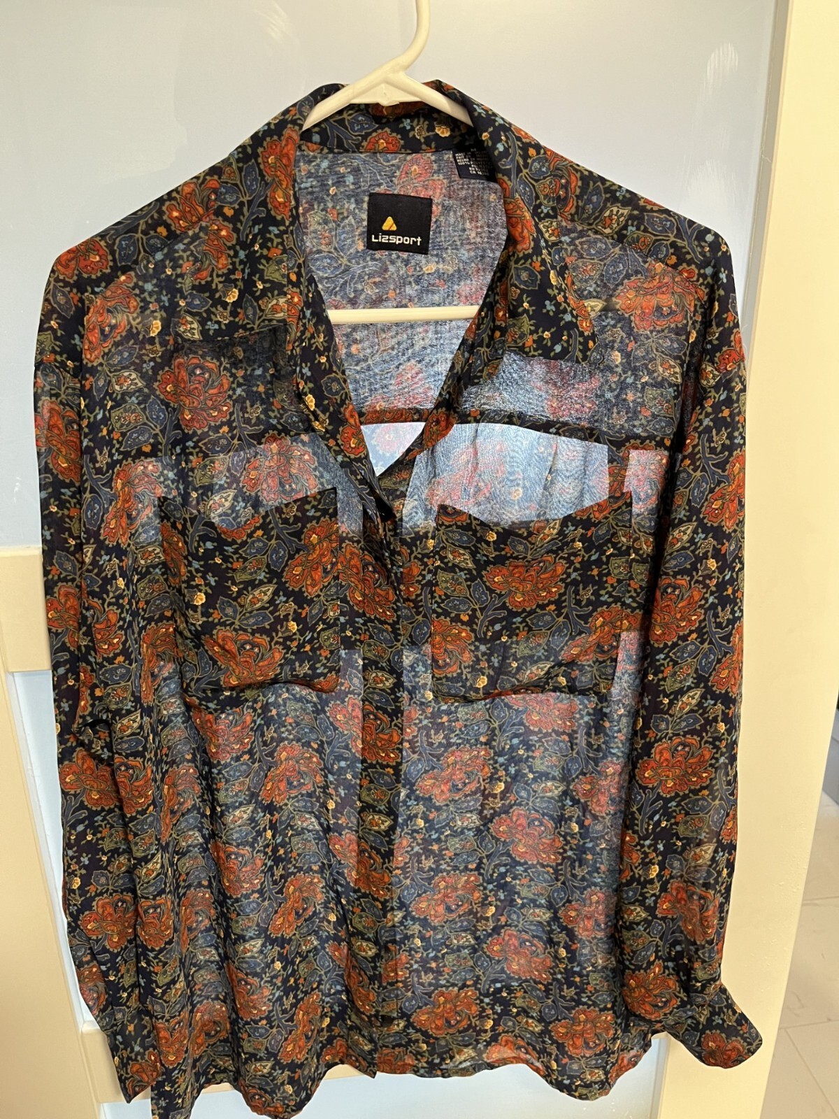 Vintage Lizsport Floral Sheer Button-Up Blouse M 8-18 Vintage Lizsport Floral Sheer Button-Up Blouse M 8-18