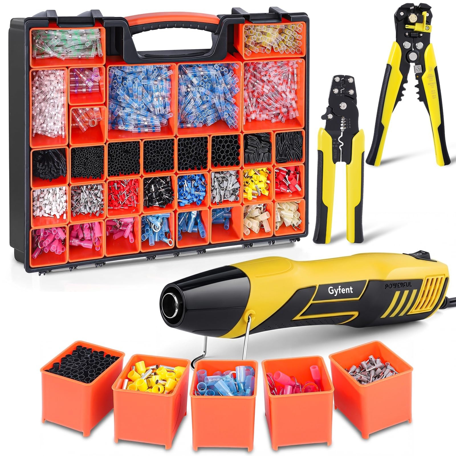 Heat Shrink Wire Connectors Kit with 350W Heat Gun, Wire Stripper & Crimper