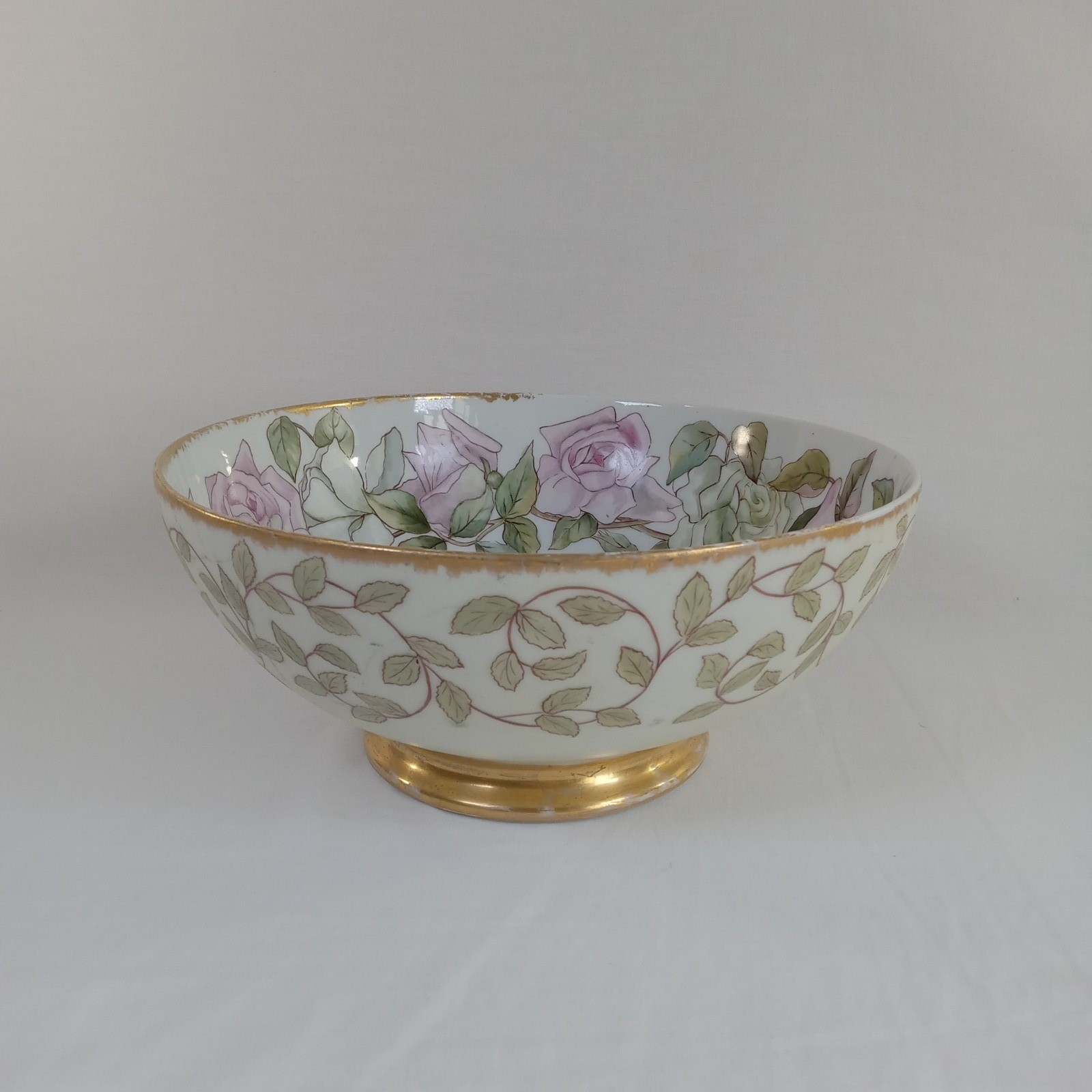 J.P.L. Jean Pouyat Limoges Porcelain Footed Bowl Hand Painted Roses 6x13\ J.P.L. Jean Pouyat Limoges Porcelain Footed Bowl Hand Painted Roses 6x13\