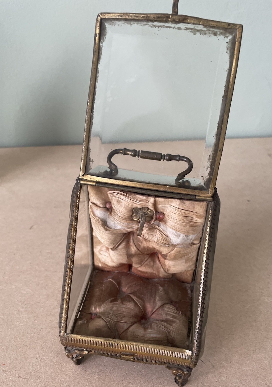 Antique French Beveled Glass Pocket Watch Holder Box Casket Ormolu Napoleon III Antique French Beveled Glass Pocket Watch Holder Box Casket Ormolu Napoleon III