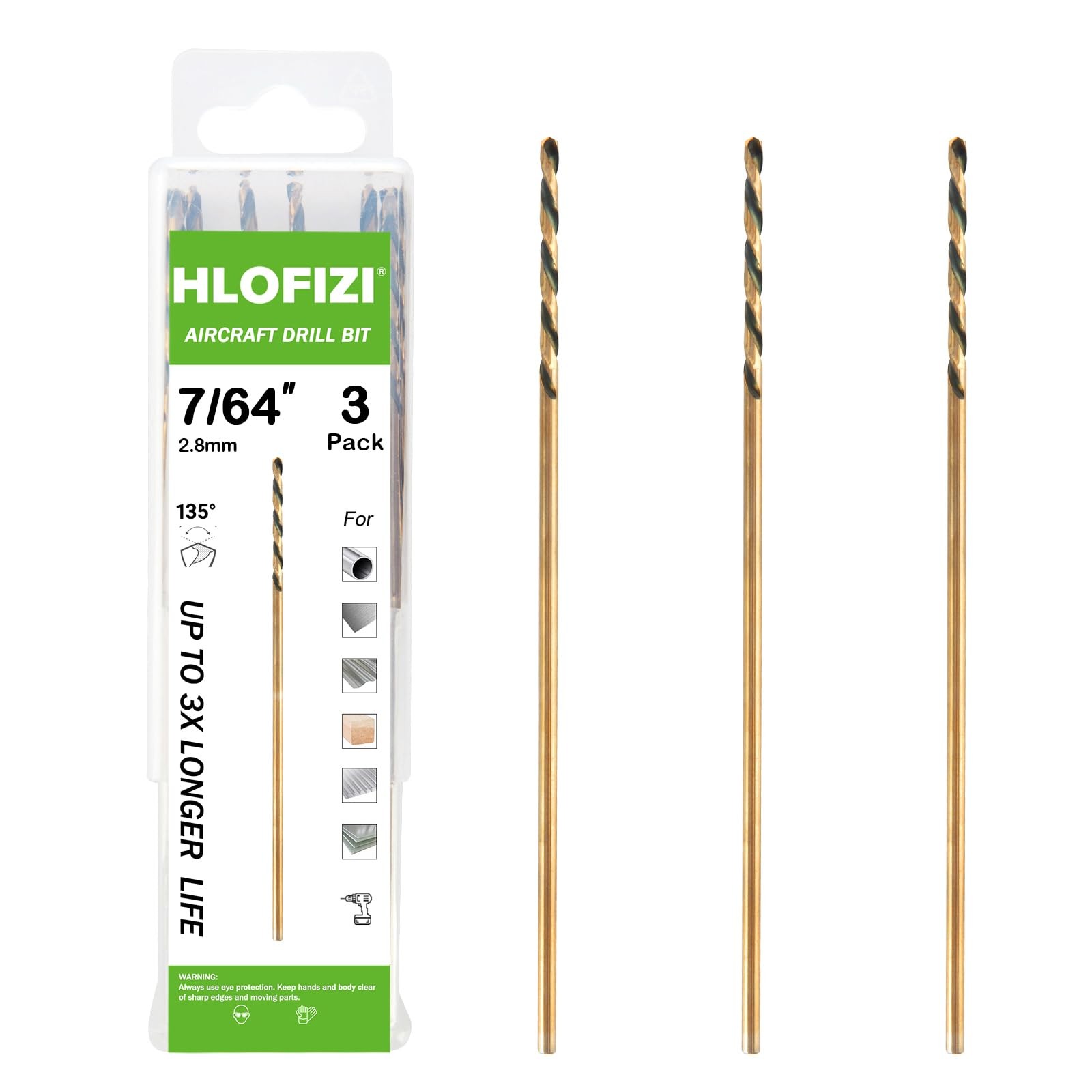 HLOFIZI 7/64 x 8 Inch Extra Long Drill Bits (3 Pack), Aircraft 7/64 HLOFIZI 7/64 x 8 Inch Extra Long Drill Bits (3 Pack), Aircraft 7/64