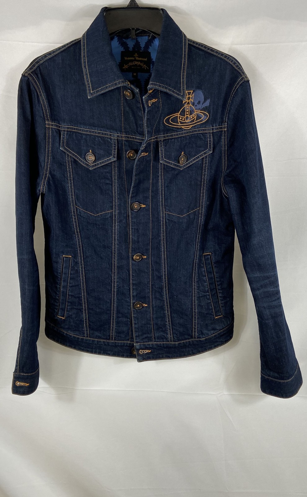Vivienne Westwood Anglomania Men\'s Blue Denim Jacket Orb Skull Sz M