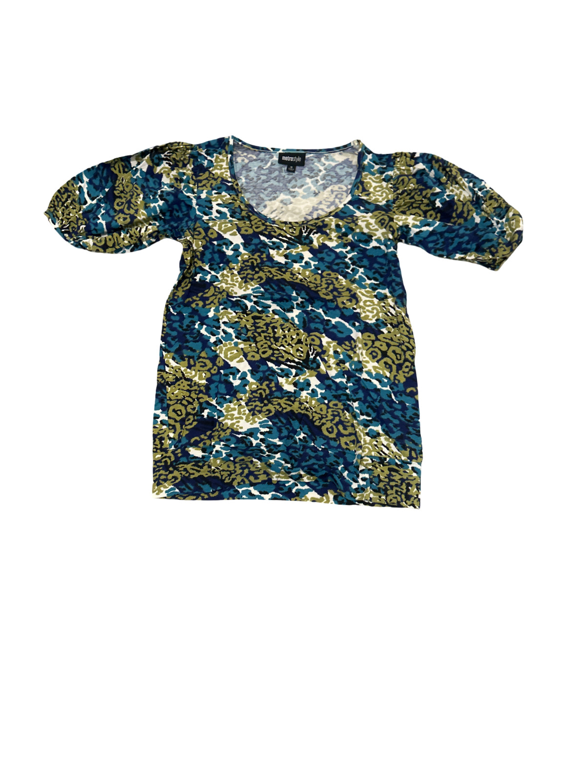 Metrostyle Blue Green Animal Print Scoop Neck Top Vintage Size Medium NWT