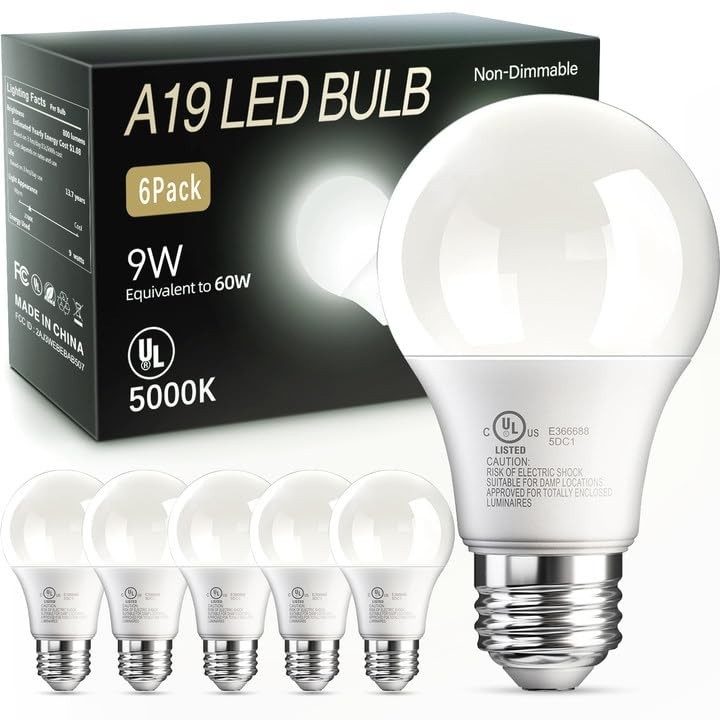 24 Pack LED A19 Bulb 9W 60W Equivalent Non Dimmable 5000K Daylight Medium E26