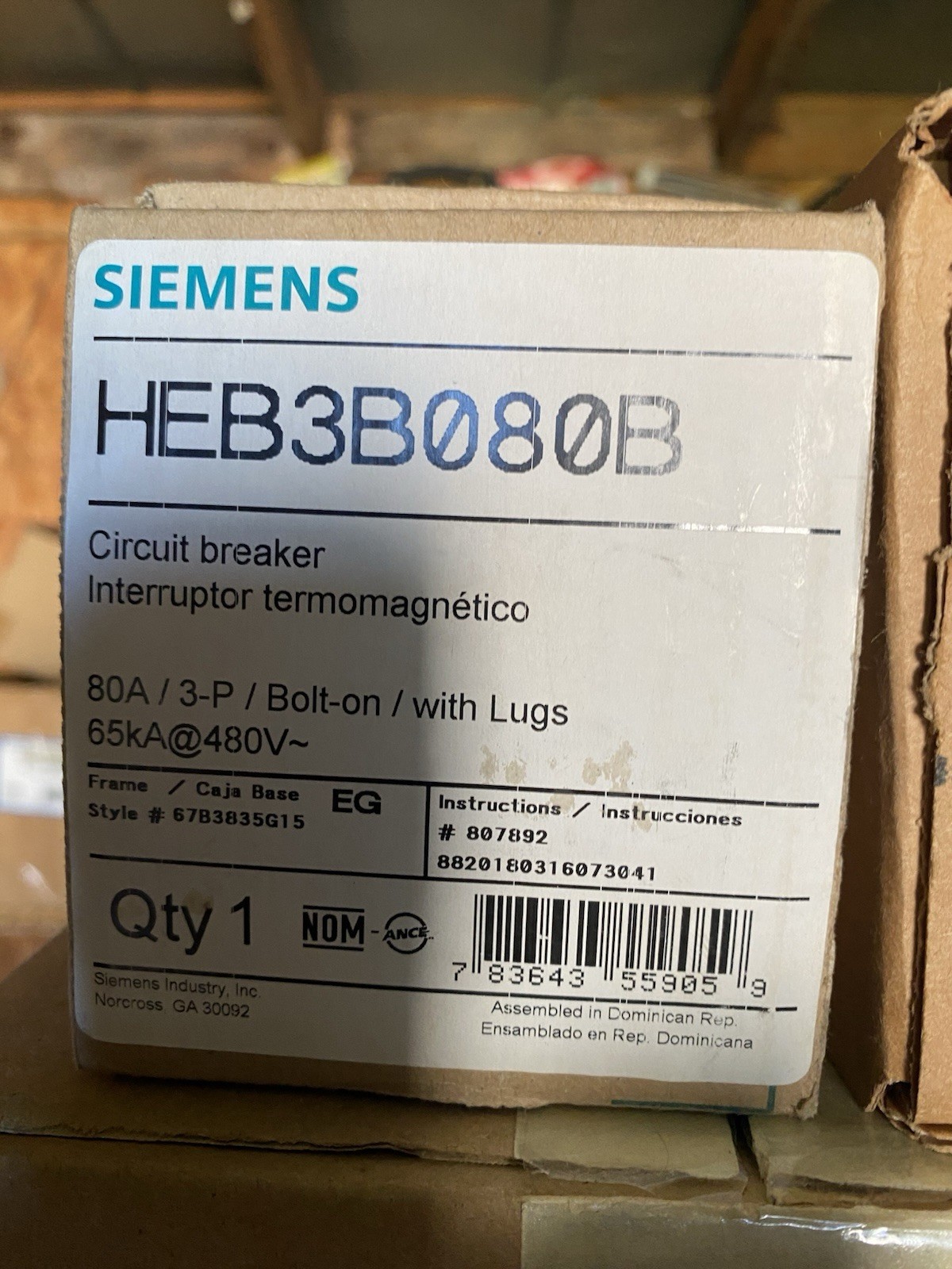 Siemens HEB3b080 3 Pole 80 Amp Breaker