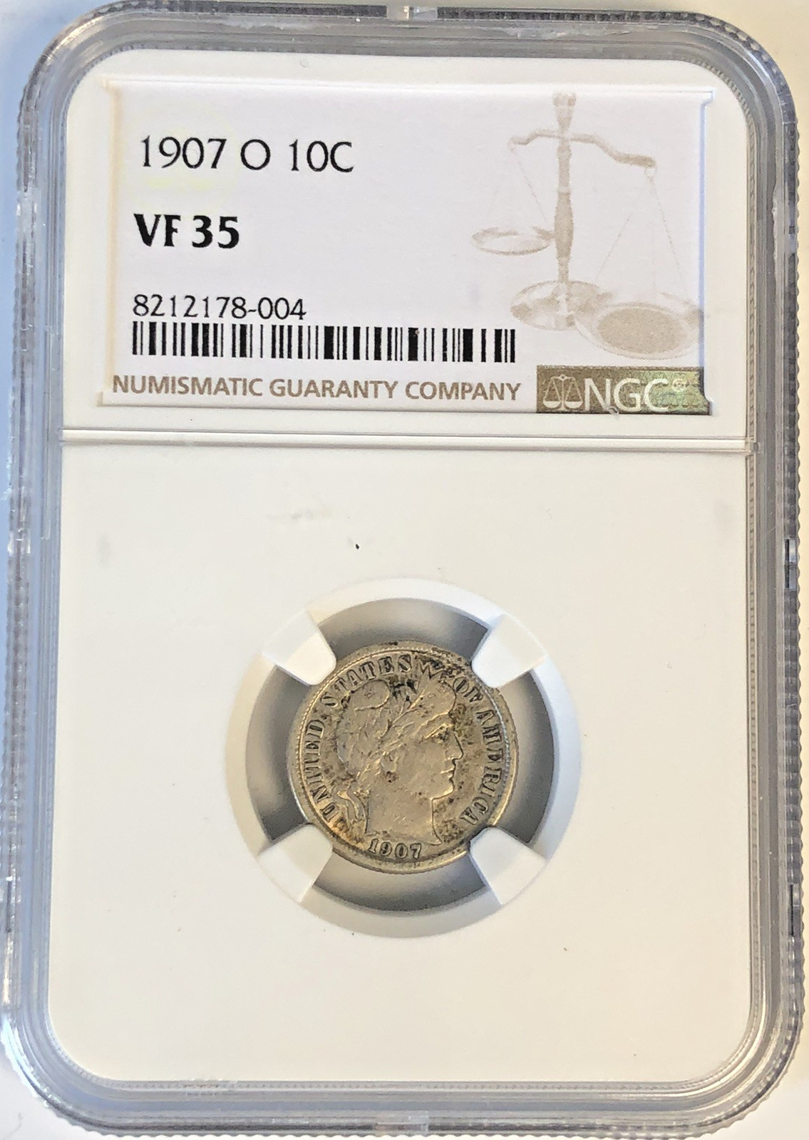 1907 O 10C  NGC VF35  - RARE/KEY DATE - STUNNING LOOKING COIN - NICE - BEST PRIC