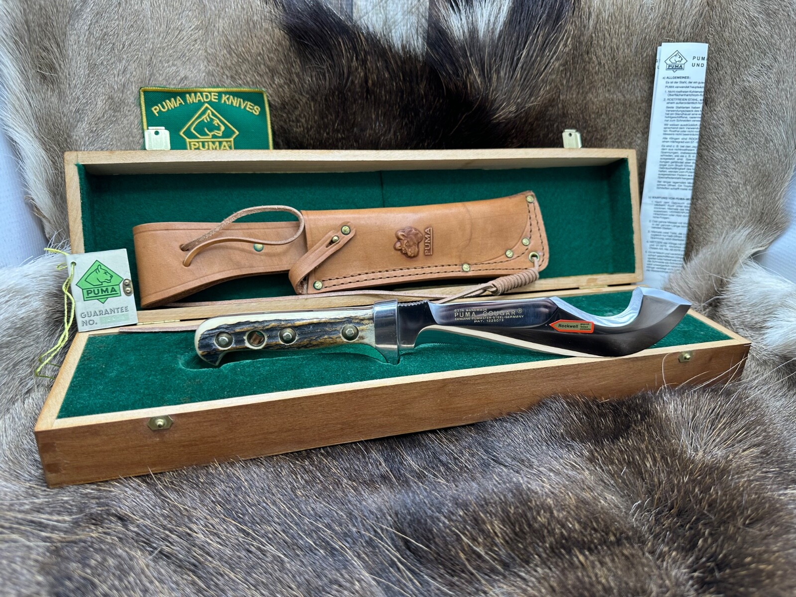 1979 Vintage Puma 16 6374 1st Model Cougar Knife With Stag Handles And Gold Tag