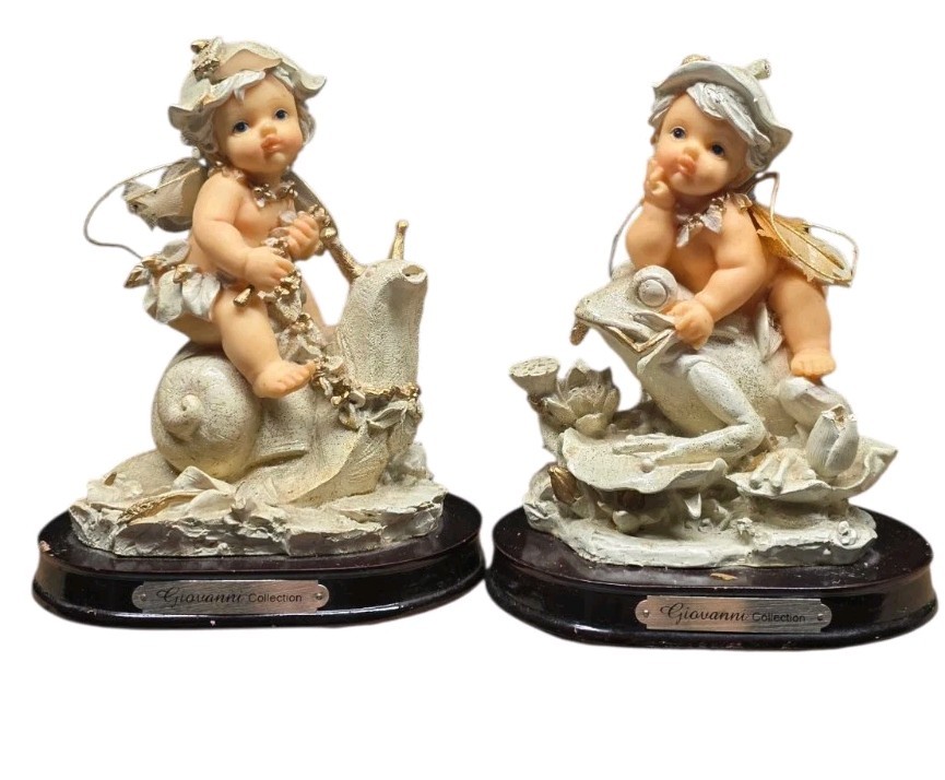 Vtg Giovanni Collection Cherub Figurines Lot of 2 Baby Fairy Snail Frog 90s 