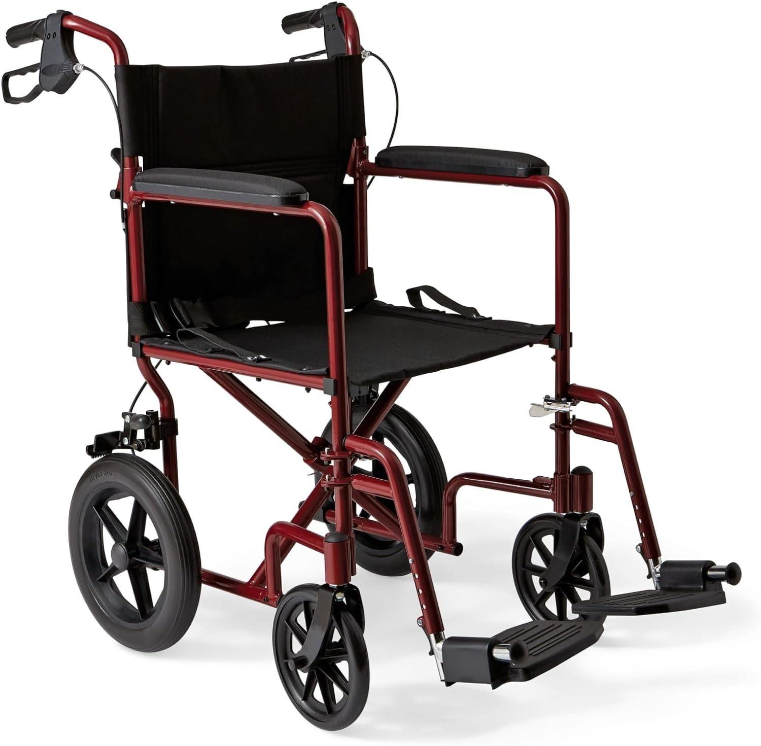 Econo Home  Lightweight Foldable Transport Wheelchair w/Handbrakes RED