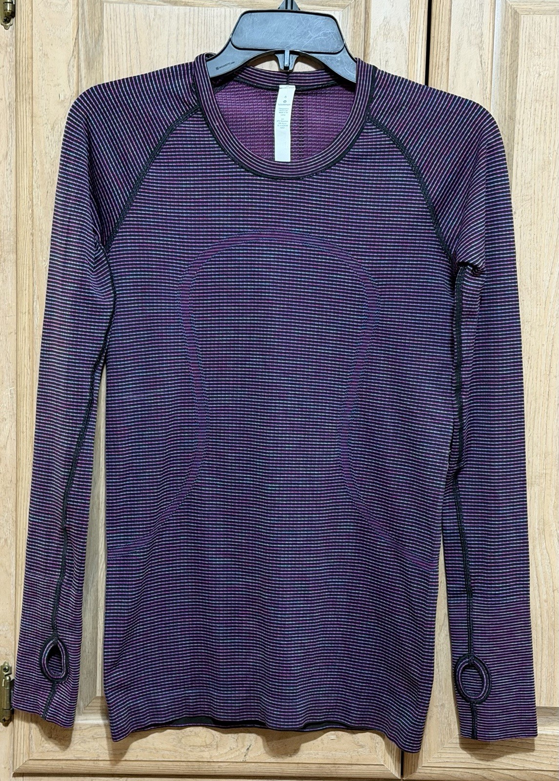 Lululemon Swiftly Tech Long Sleeve Shirt Women 6 Purple Striped Athletic Running