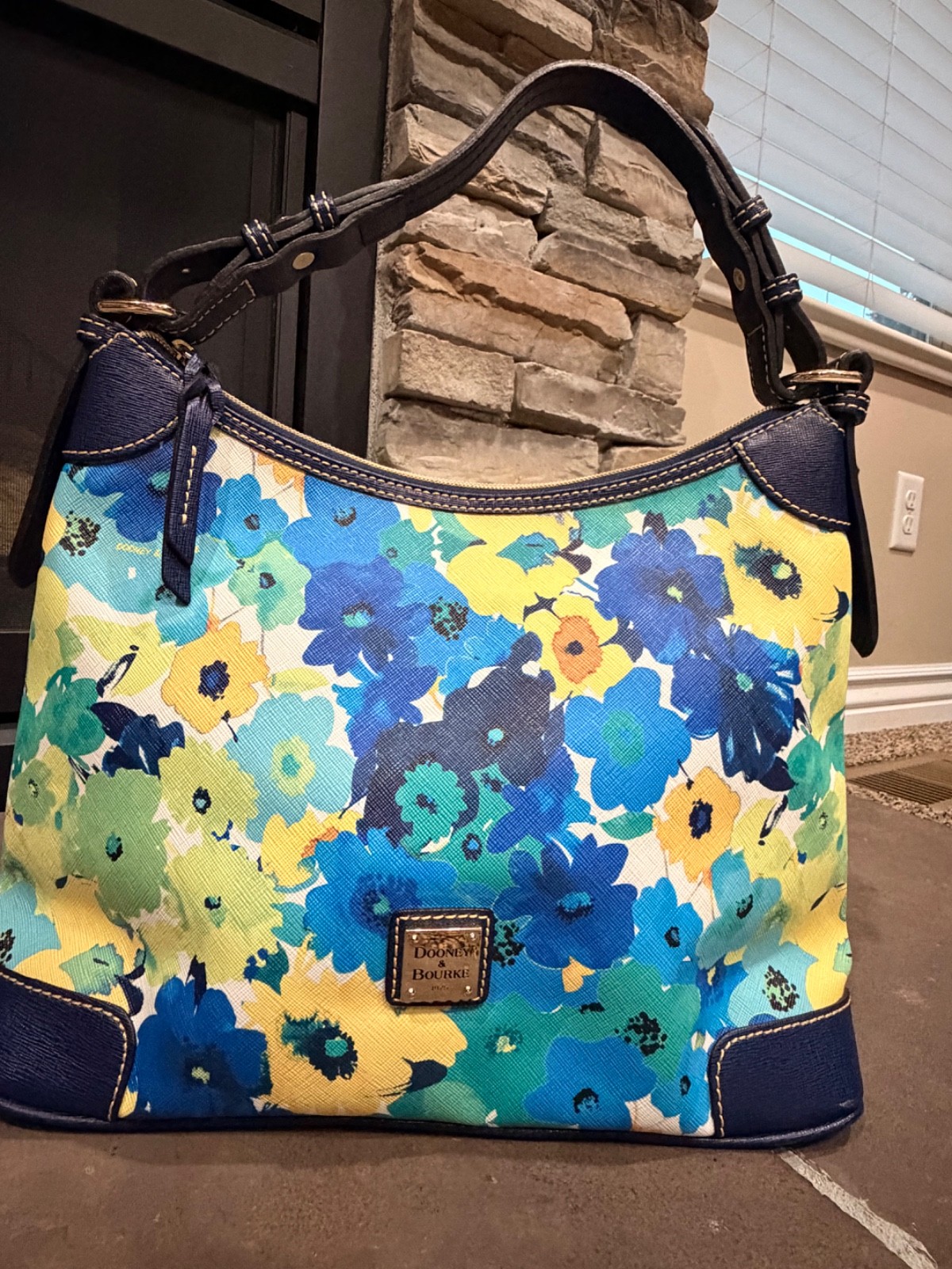 Dooney & Bourke Somerset Watercolor Hobo Shoulder Bag Coated Canvas Leather Trim