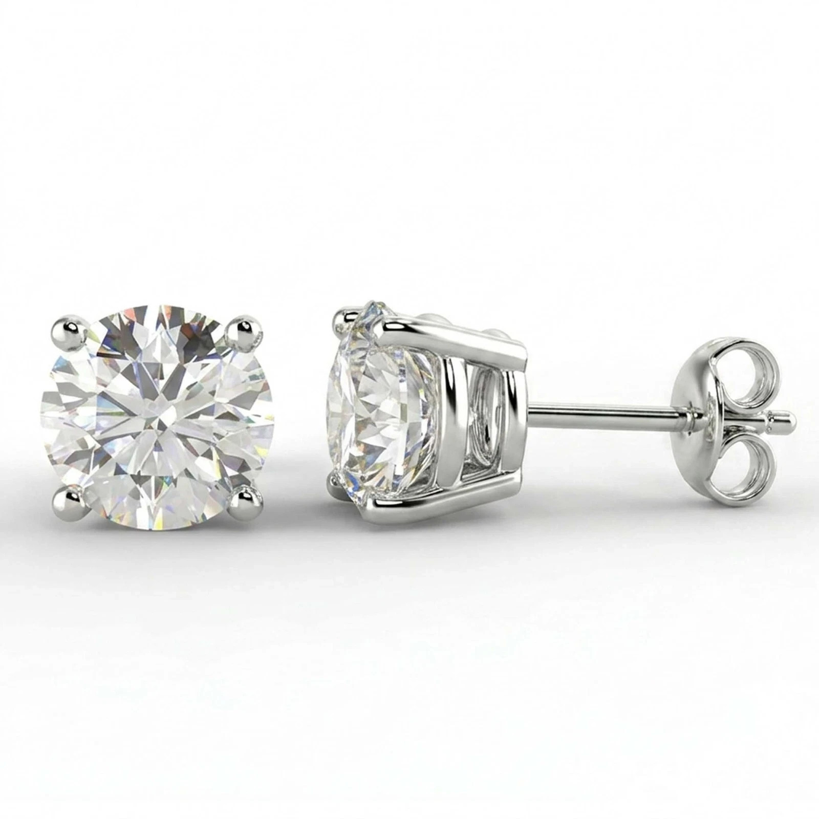 2 Ct White VVS1 Round Cut Diamond 925 Sterling Silver Earring Stud Earring