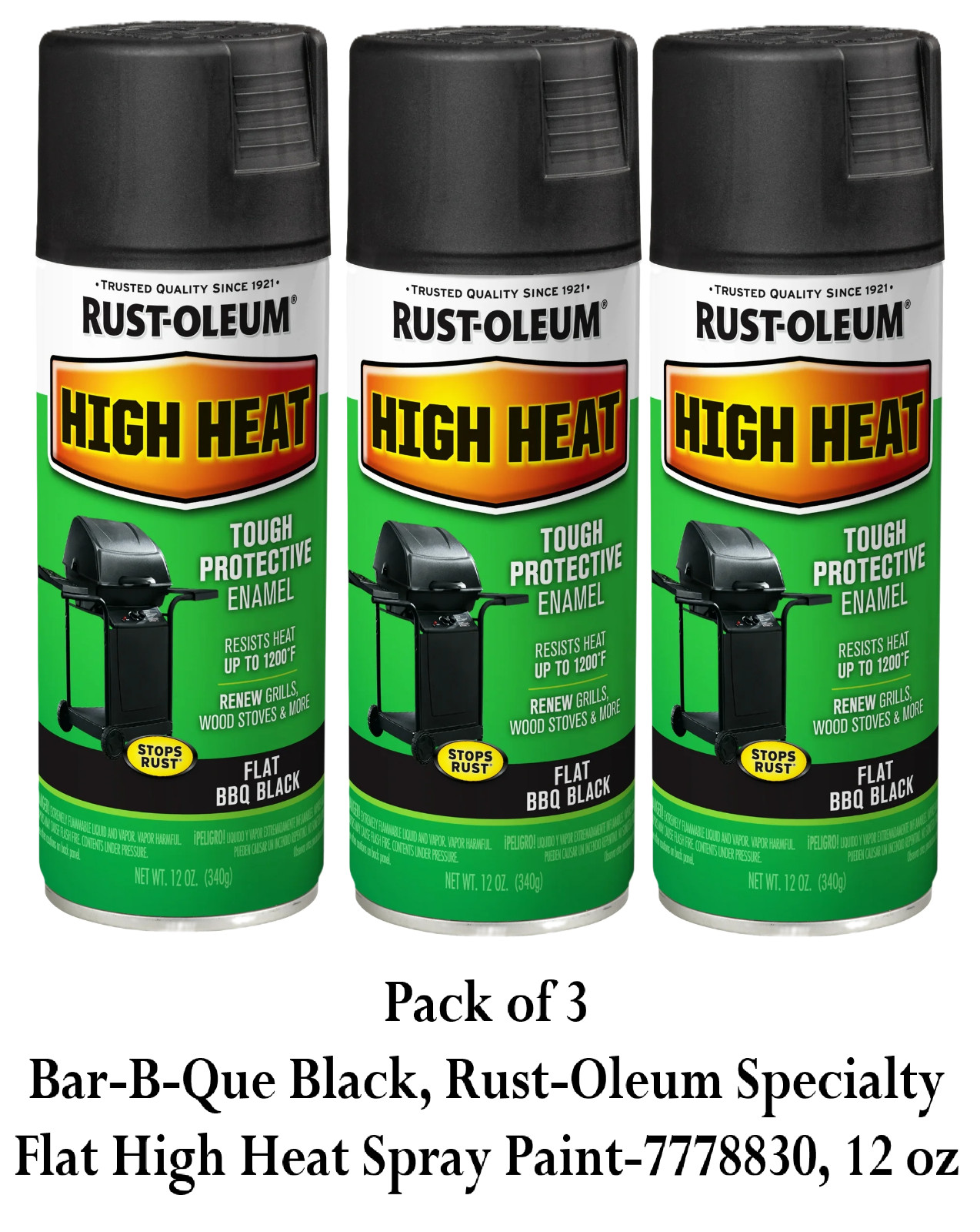 Rust-oleum High Heat Bar-B-Que Black Flat Spray Paint 12 Oz (Pack of 3)