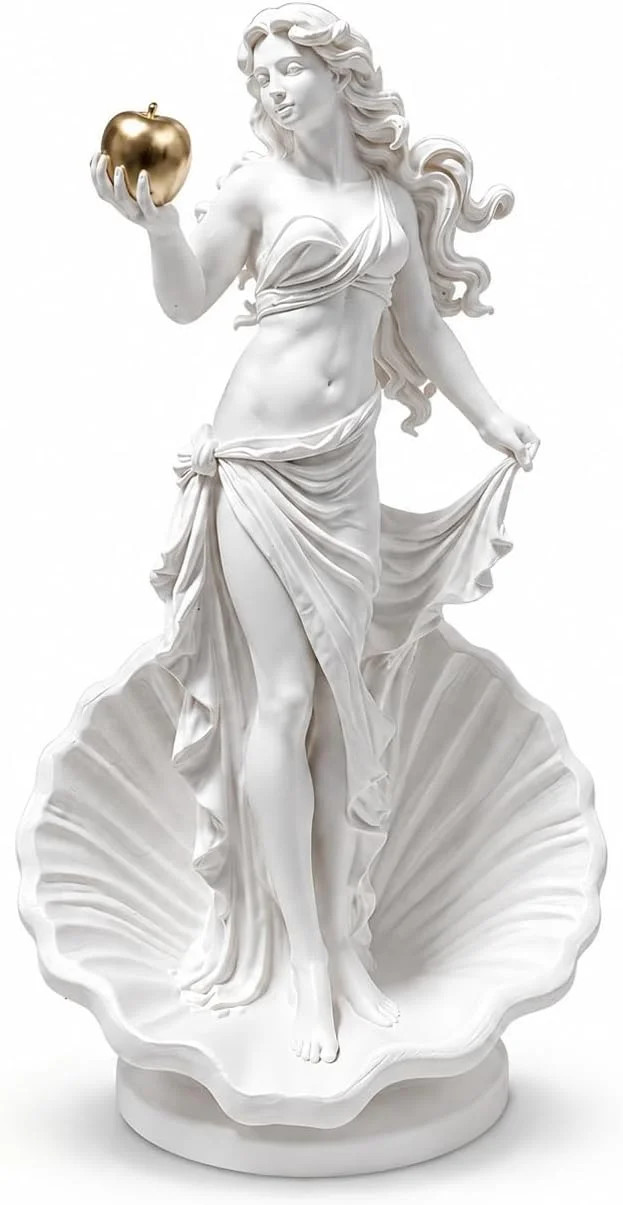 Aphrodite Statue,Greek Goddess Venus Figurine with Shell Base & Gold Apple | Han Aphrodite Statue,Greek Goddess Venus Figurine with Shell Base & Gold Apple | Han