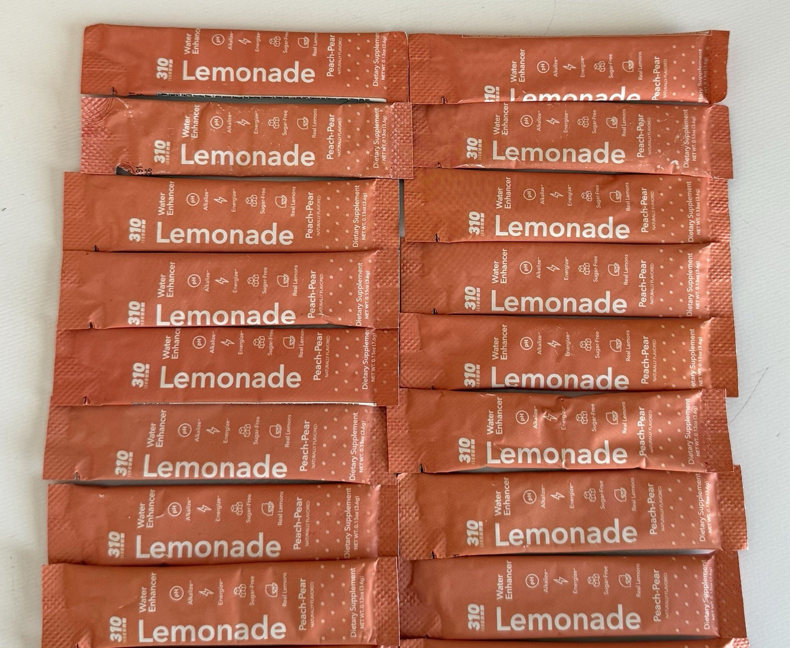 310 NUTRITION 16 PEACH-PEAR LEMONADES (NEW/SEALED PACKETS) EXP 10/2026 310 NUTRITION 16 PEACH-PEAR LEMONADES (NEW/SEALED PACKETS) EXP 10/2026