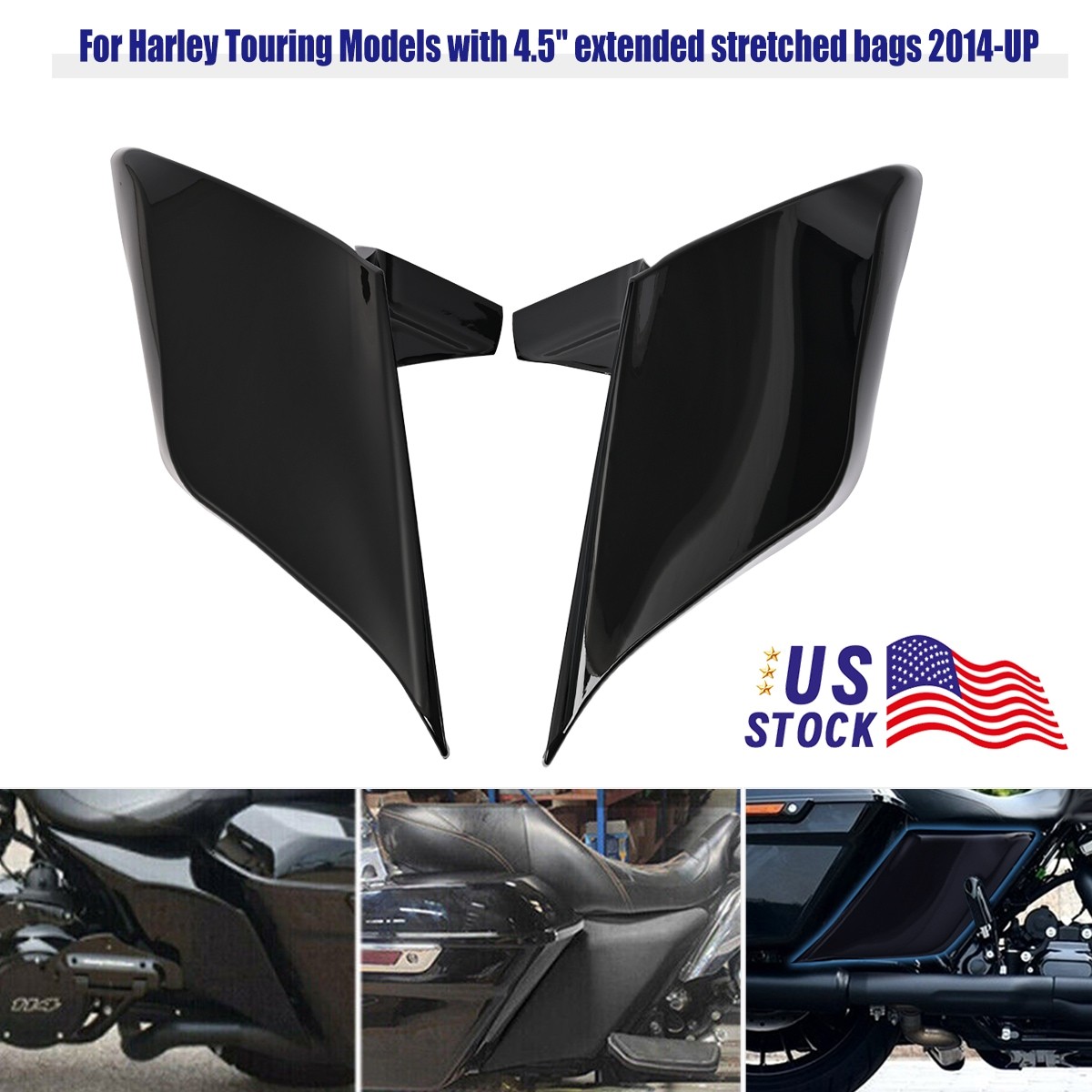 Vivid Black Stretched Extended Side Cover Panel For Harley Street Road Glide 14+