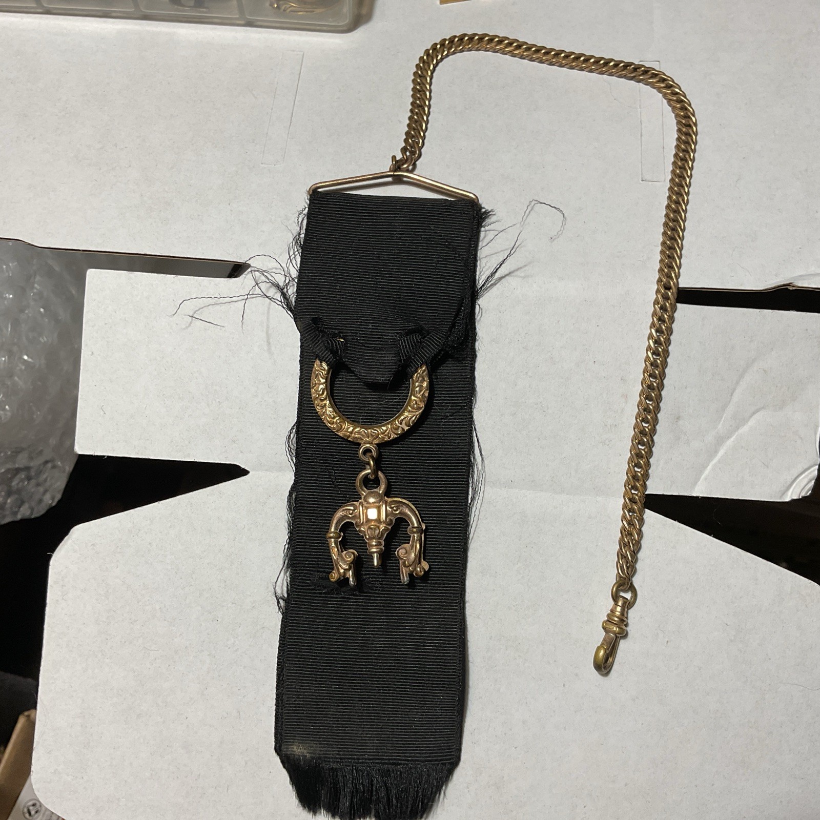 Antique Victorian/Edwardian Filled Black Mourning Ribbon Watch Fob chain Antique Victorian/Edwardian Filled Black Mourning Ribbon Watch Fob chain