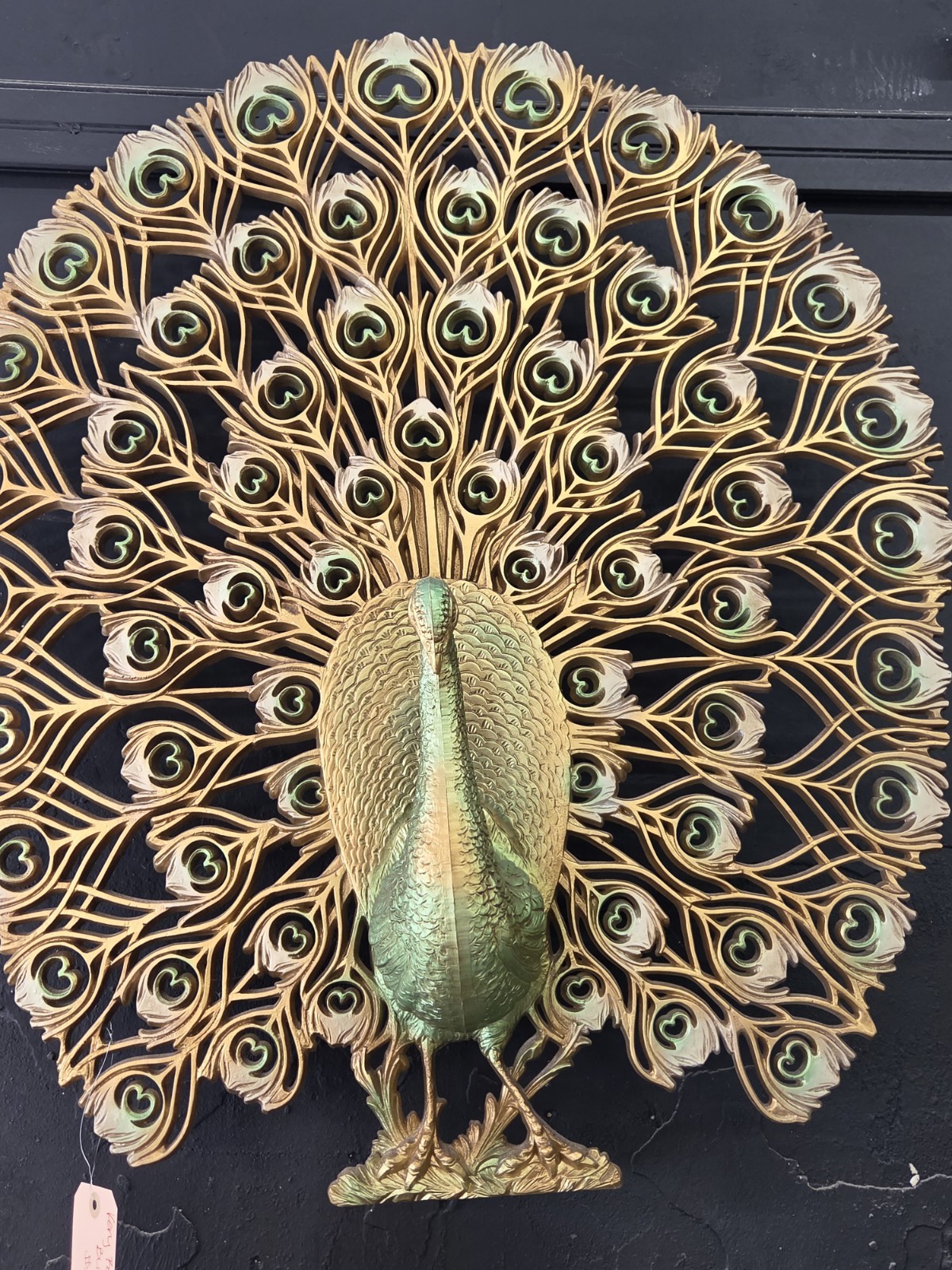 Rare 1960s MCM Burwood Peacock wall decor 30x34” Standout  Green Gold