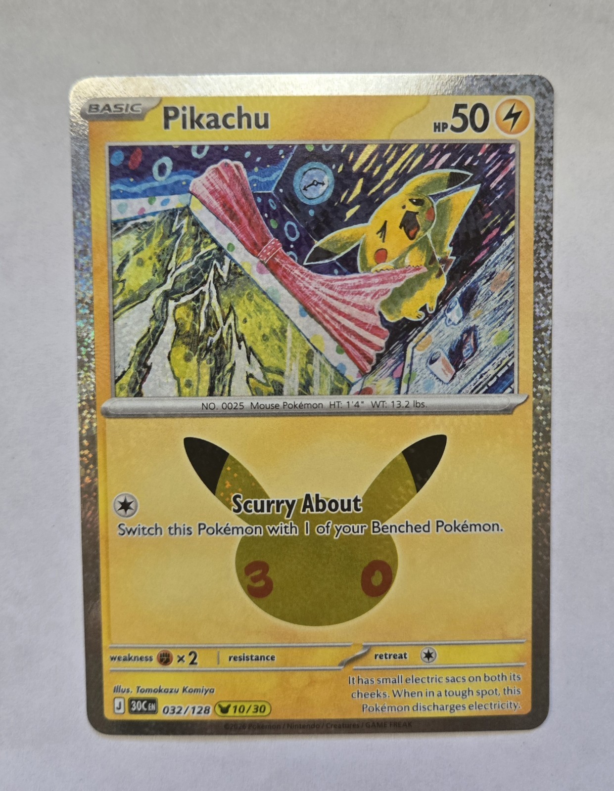 Pokemon TCG ME 30th Celebration (30C): Pikachu 032/128 Pikachu Rare 10/30