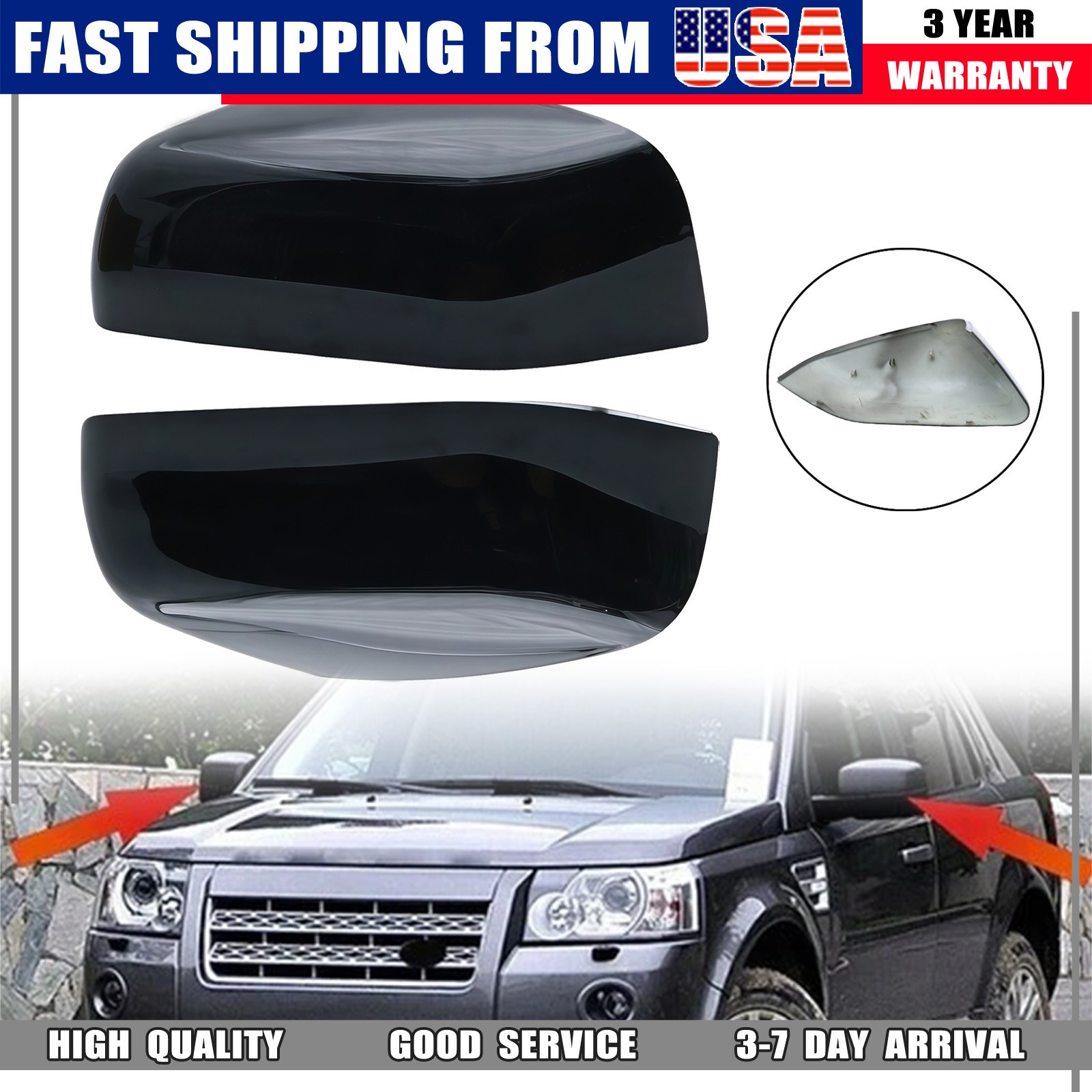 Front LH RH Rearview Mirror Covers Gloss Black Fits Land Rover Range Rover LR4