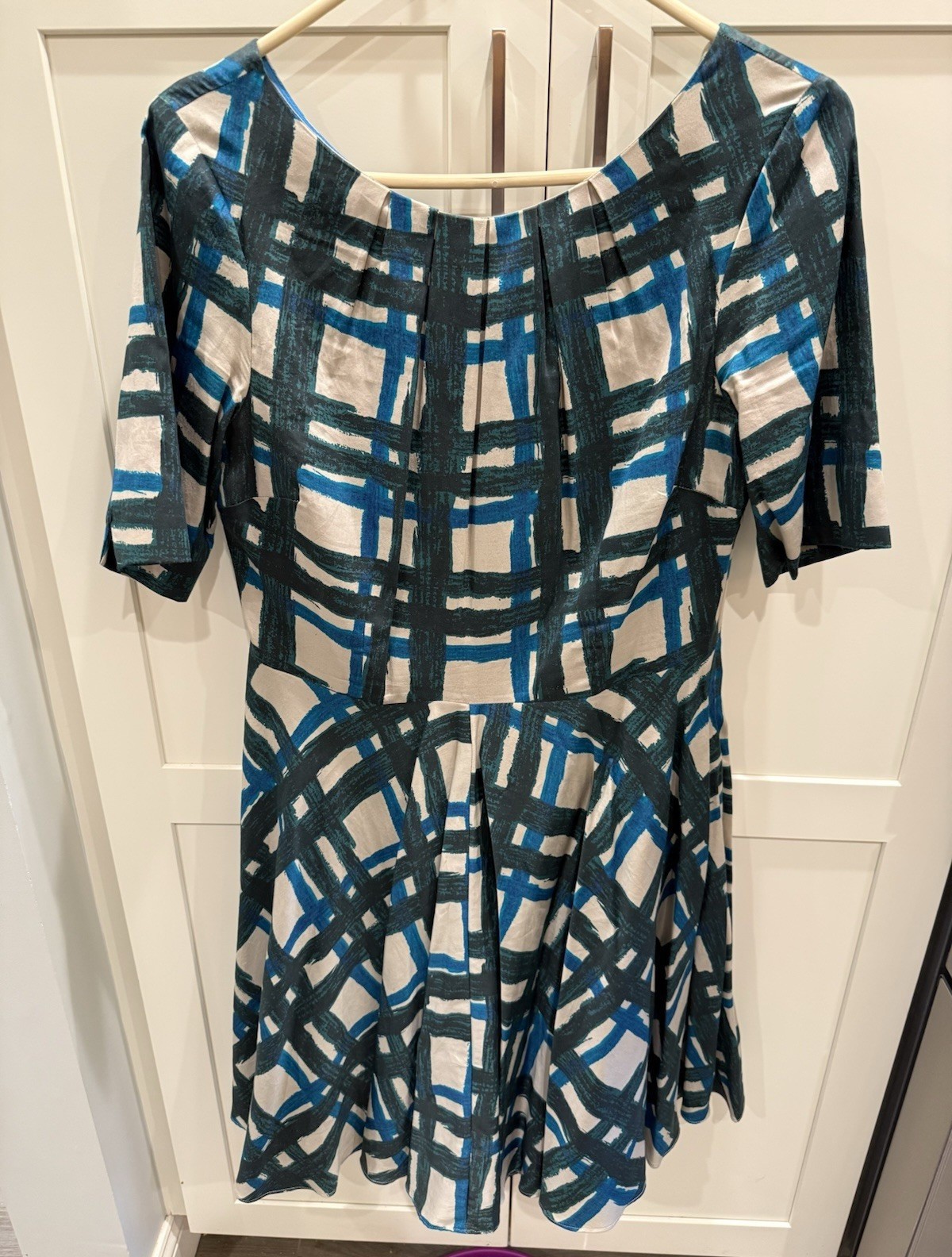 Boden Blue/Teal Abstract Print Fit & Flare Dress — US 6 Petite Boden Blue/Teal Abstract Print Fit & Flare Dress — US 6 Petite