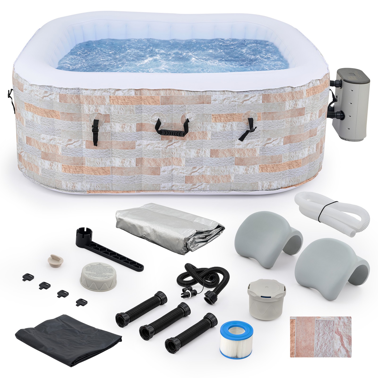 CO-Z 6 ft Outdoor Inflatable Spa Tub with 94 Air Jets Heater Pump Limestone CO-Z 6 ft Outdoor Inflatable Spa Tub with 94 Air Jets Heater Pump Limestone