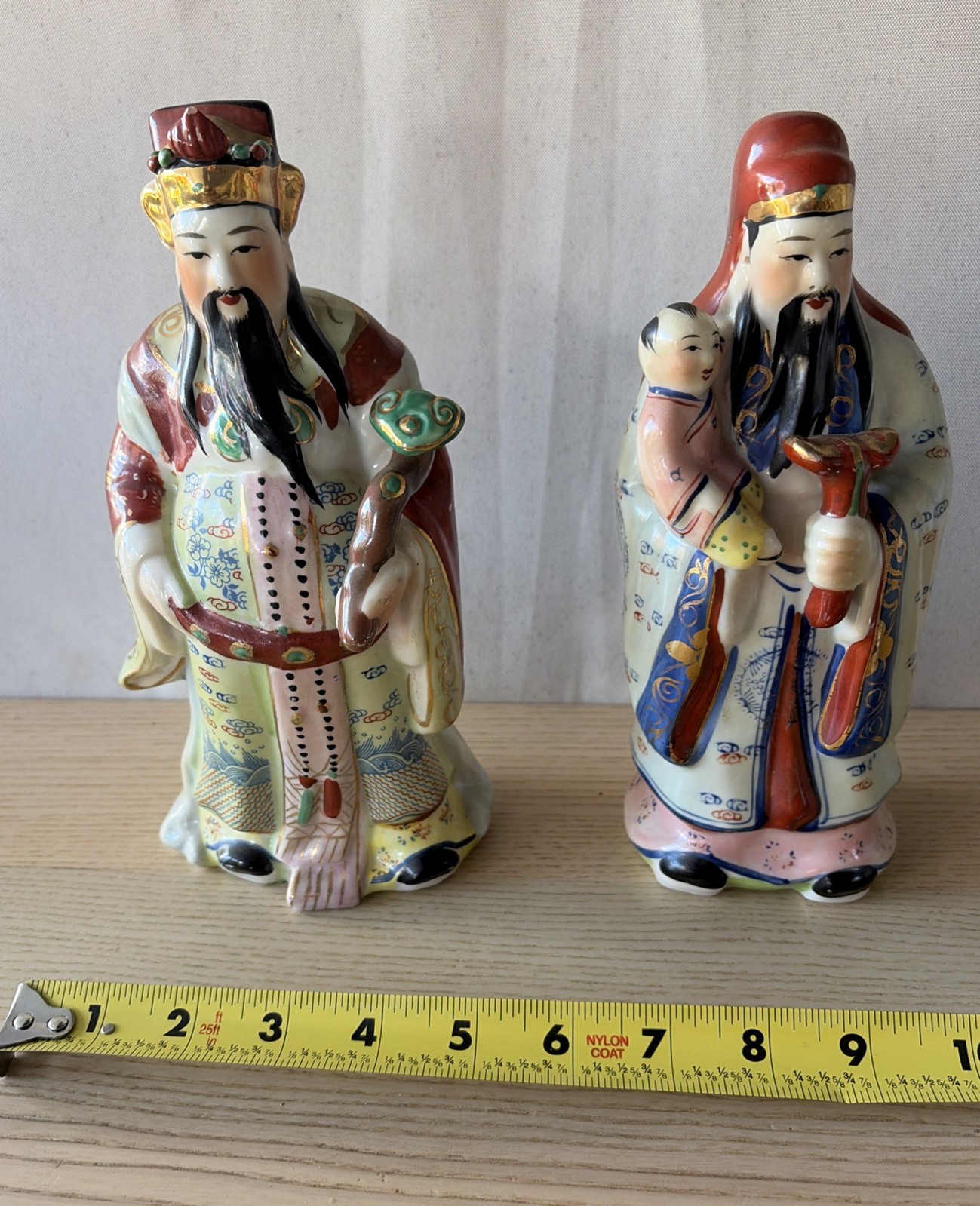 Vintage Chinese Porcelain Figurine Pair Fu Lu Xing God Prosperity Statue Asian Vintage Chinese Porcelain Figurine Pair Fu Lu Xing God Prosperity Statue Asian