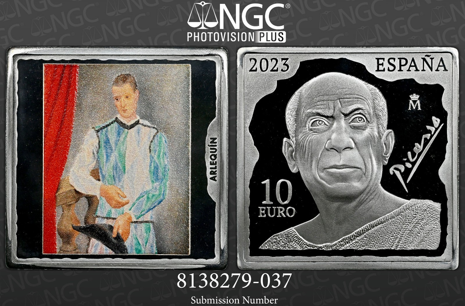 2023M Spain S10E Picasso Harlequin 1 oz Silver 1st/500 NGC PF 70 UC Top Pop