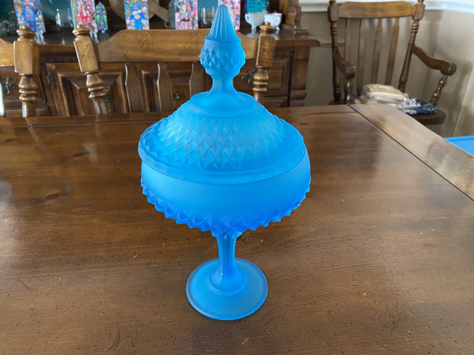 VINTAGE FROSTED BLUE  BOWL w/LID - EXCELLENT CONDITION
