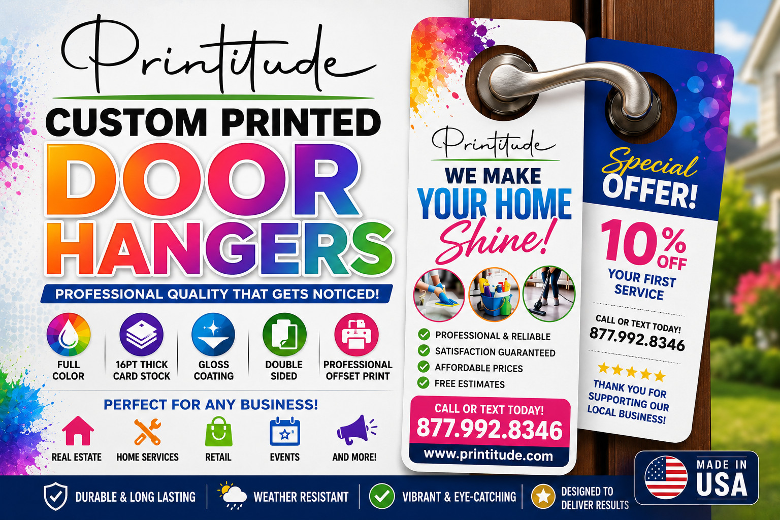 2500 CUSTOM PRINTED Door Hangers 14pt THICK GLOSS FULL COLOR Double Sided Prints
