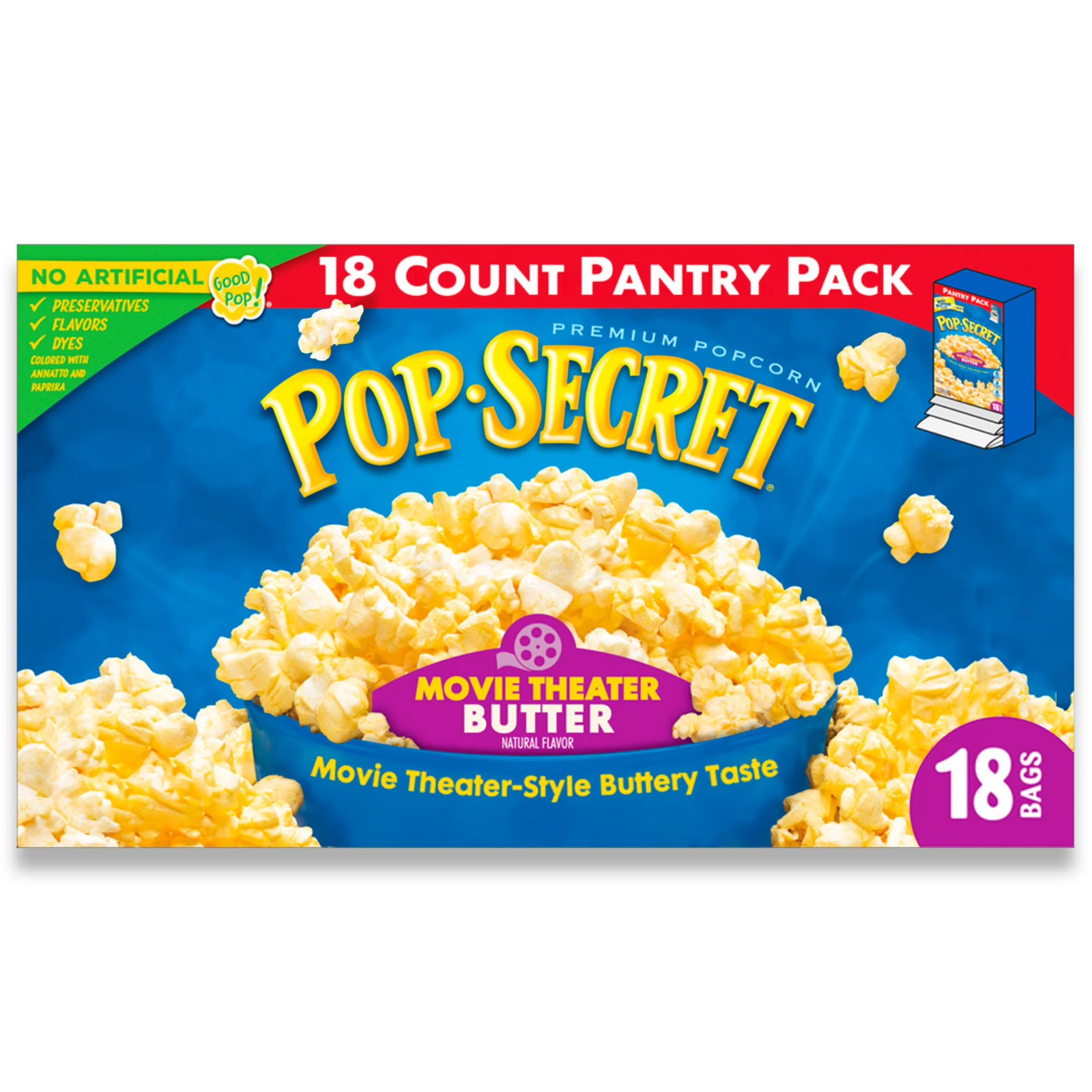 Pop Secret Microwave Popcorn, Movie Theater Butter Flavor, 3 oz Sharing Bags, 18 Pop Secret Microwave Popcorn, Movie Theater Butter Flavor, 3 oz Sharing Bags, 18