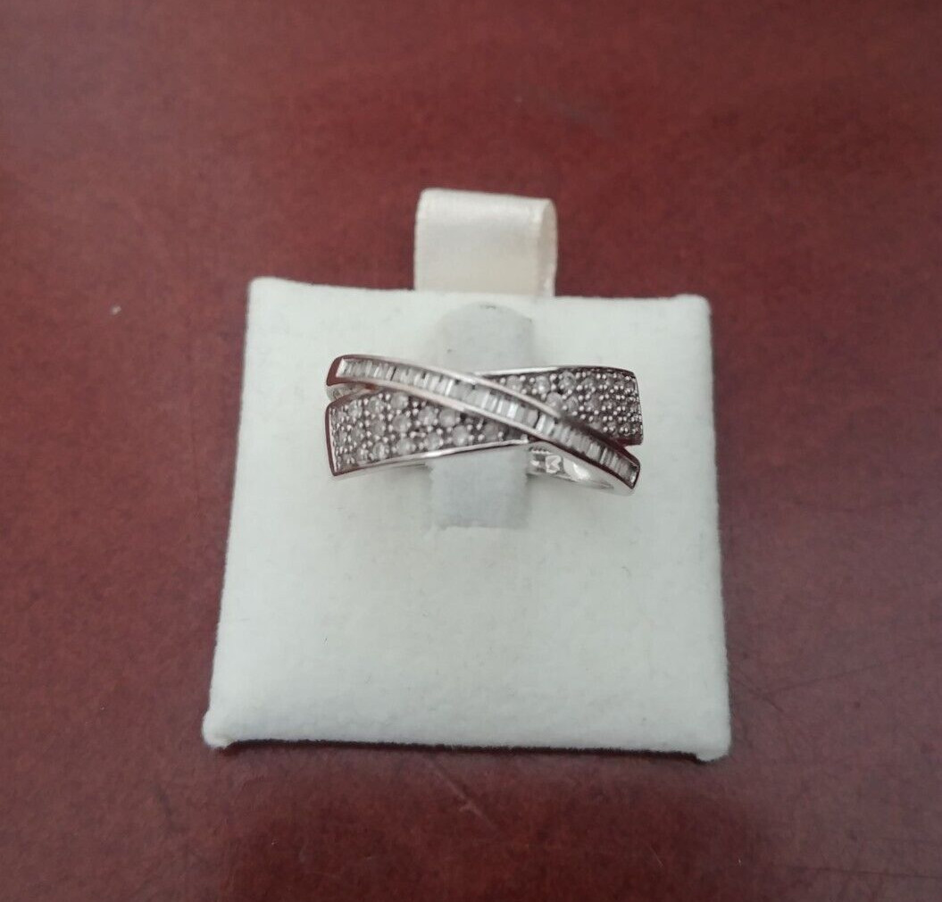 Authentic Ciemme 10K White Gold .58 CTW Round/Baguette Natural Diamond Band Ring