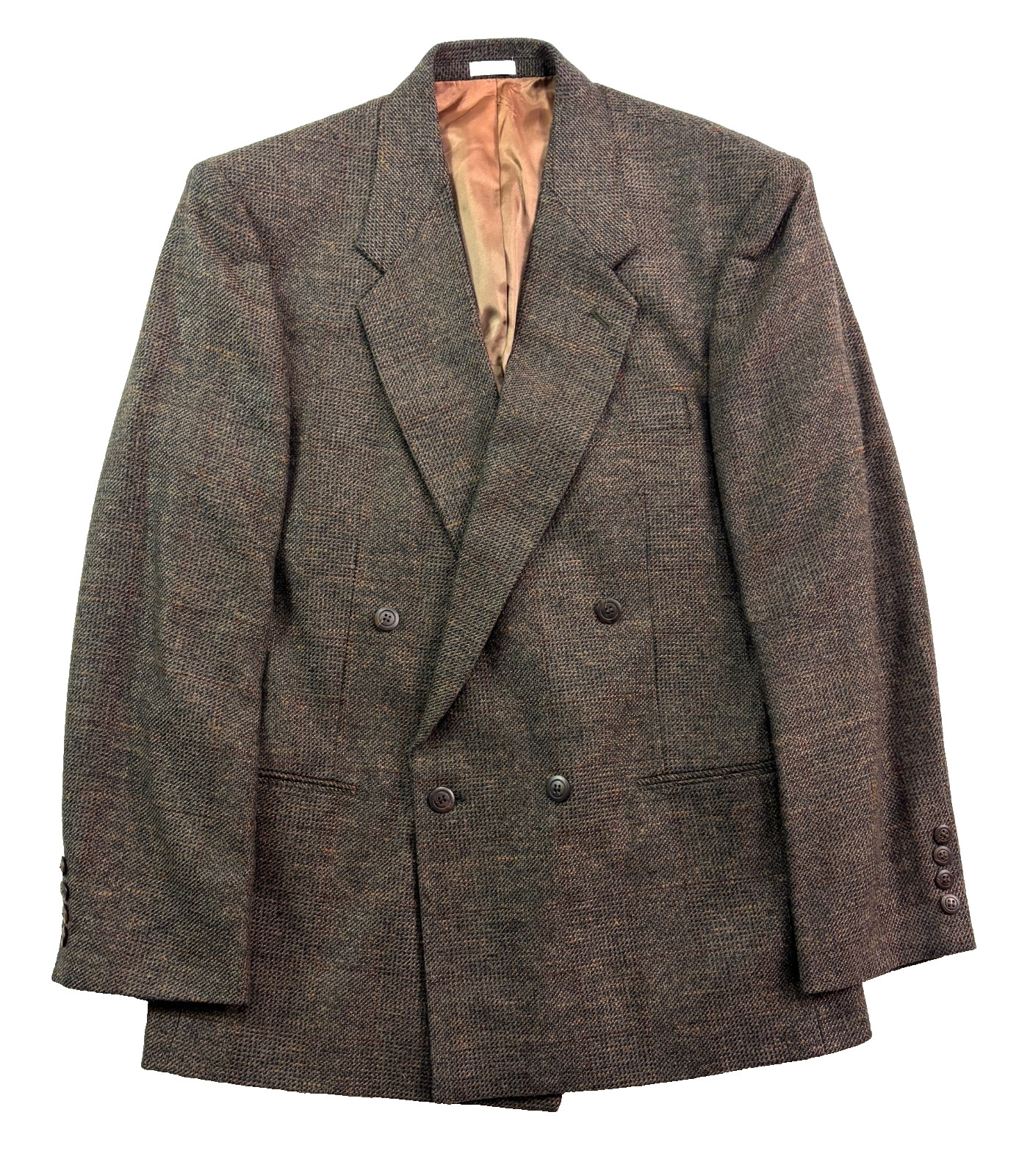 vtg 90s Cellini 40R Brown Double Breasted Blazer Jacket Sport Suit Coat Tweed