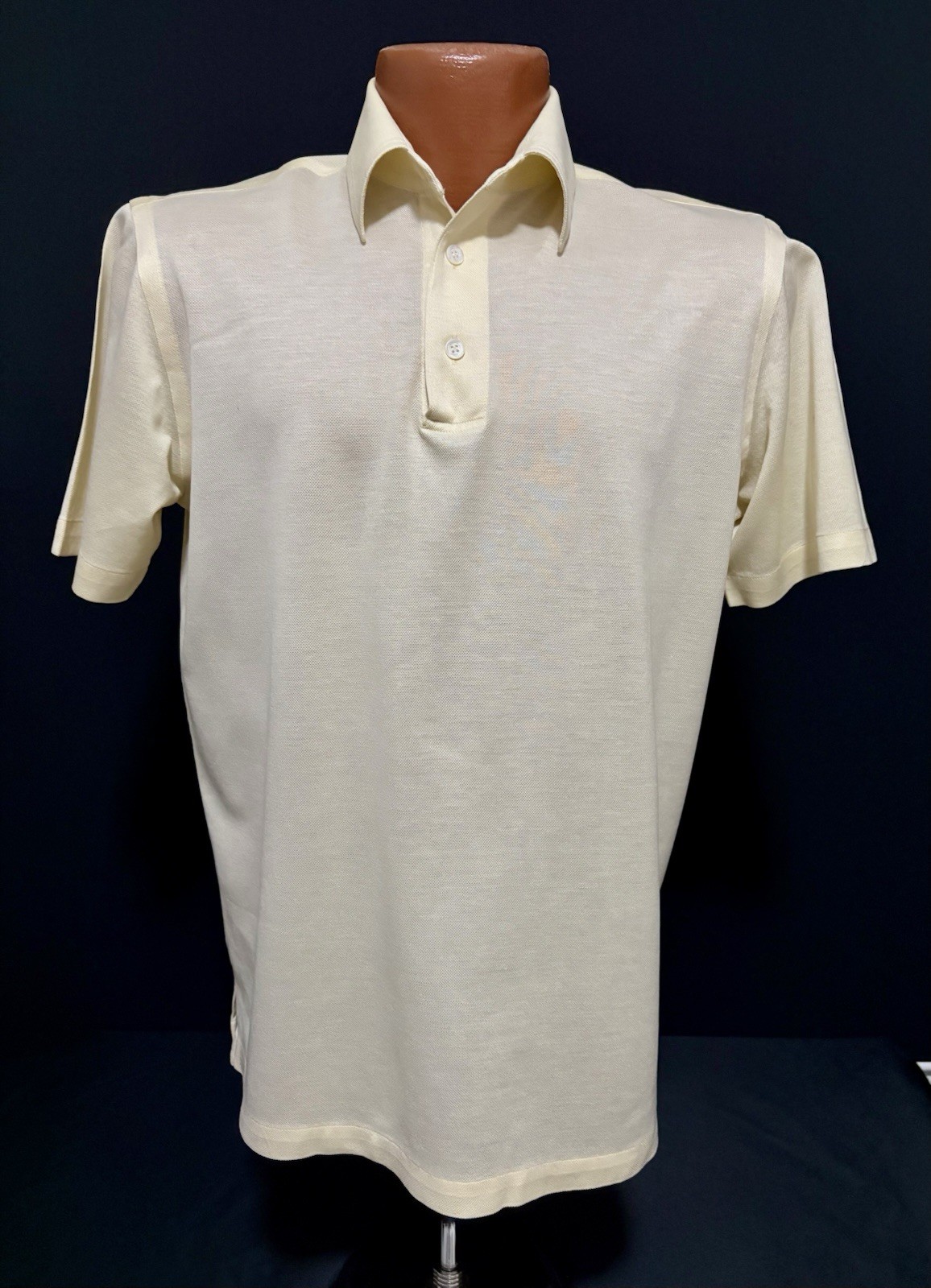 BRIONI ITALY MEN\'S 100% COTTON KNIT SOLID LIGHT YELLOW POLO SHIRT SMALL